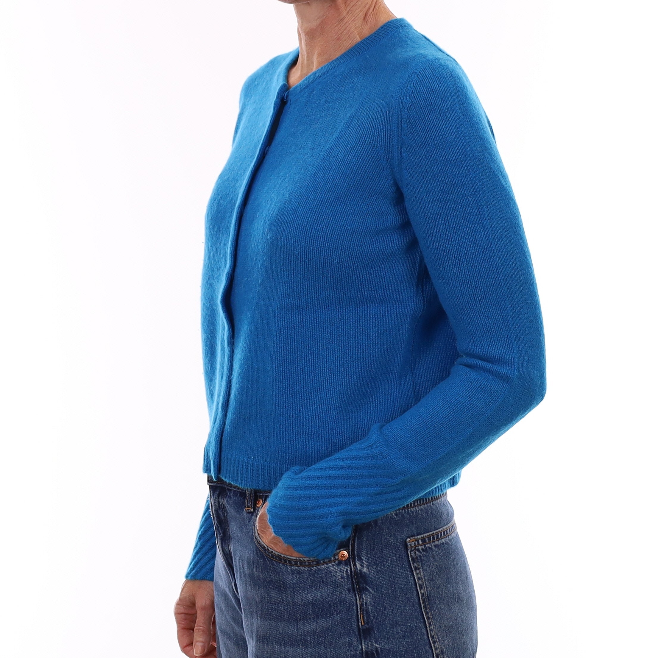 Jigsaw Peacock Blue Cashmere Crew Neck Cardigan Small