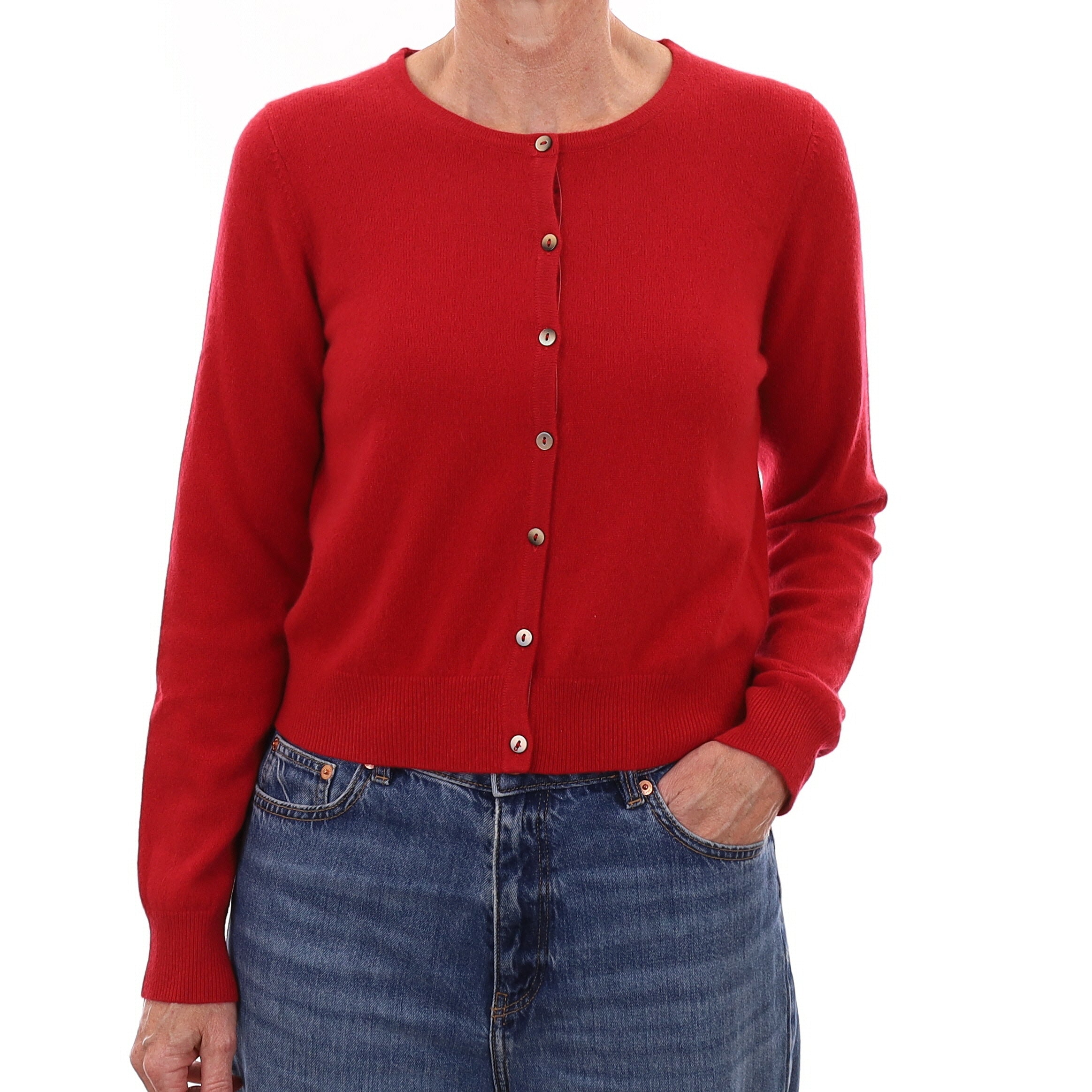 Brand New Ruby Red Cashmere Cropped Cardigan Small
