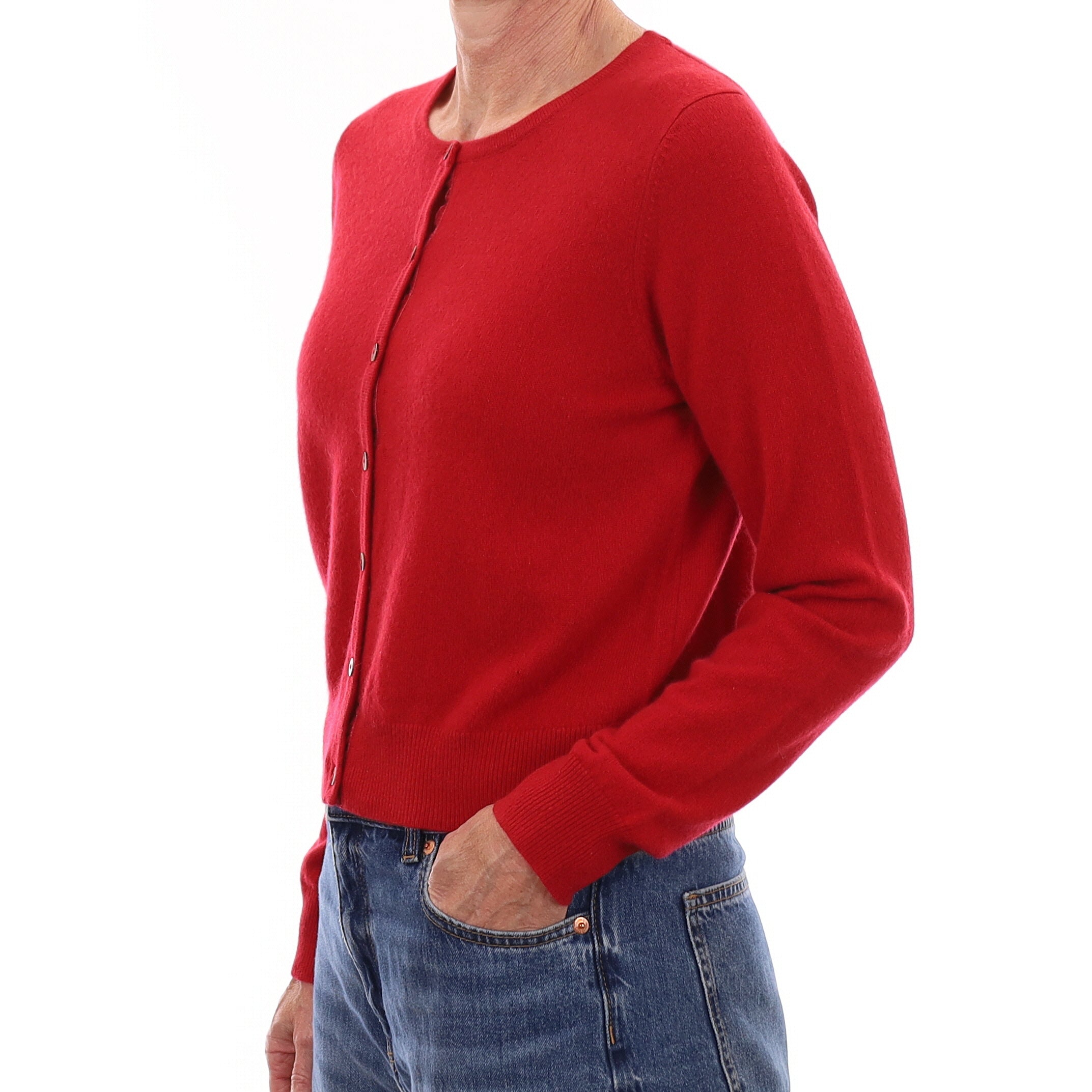 Brand New Ruby Red Cashmere Cropped Cardigan Small