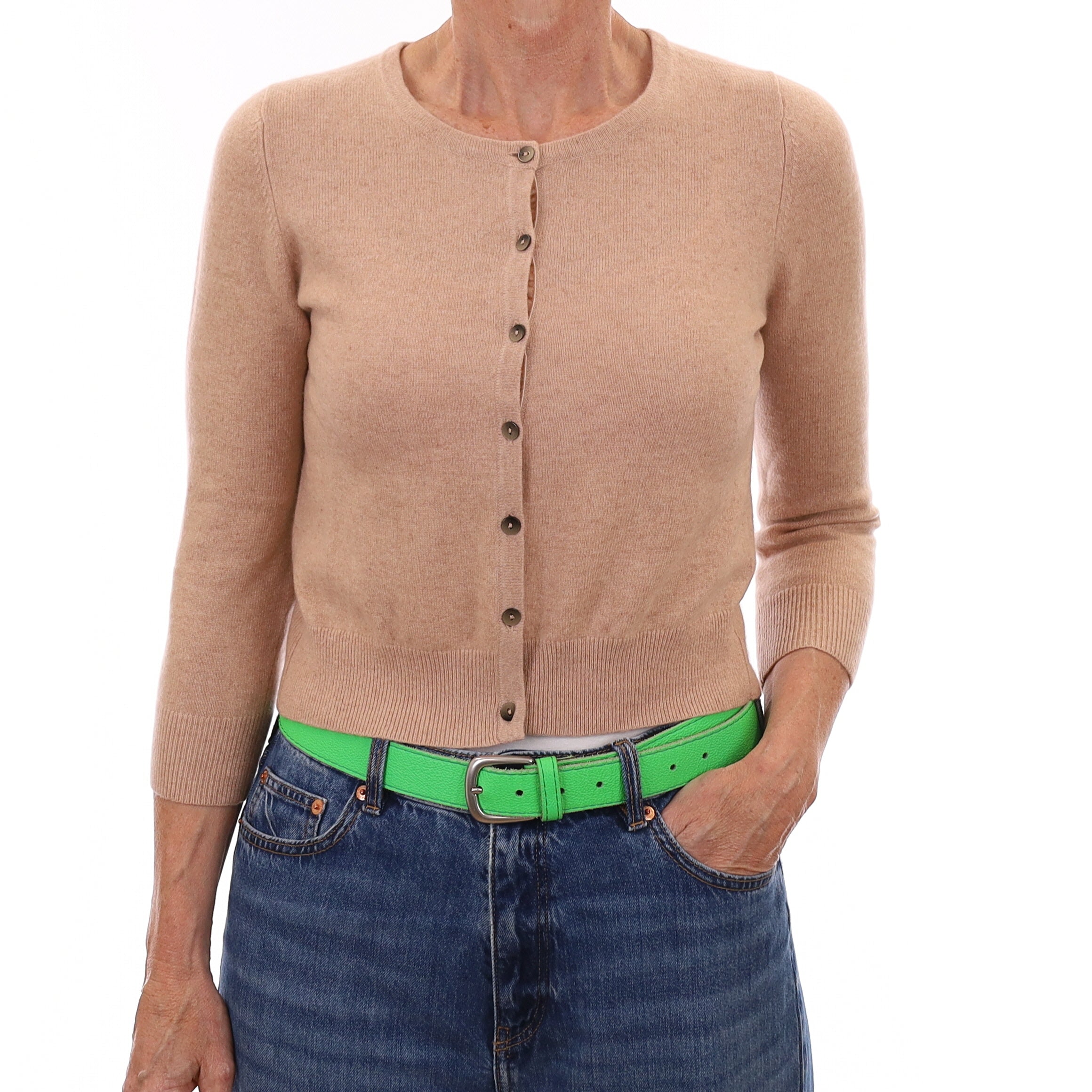 Nude Pink Cashmere Cropped Crew Neck Cardigan Small