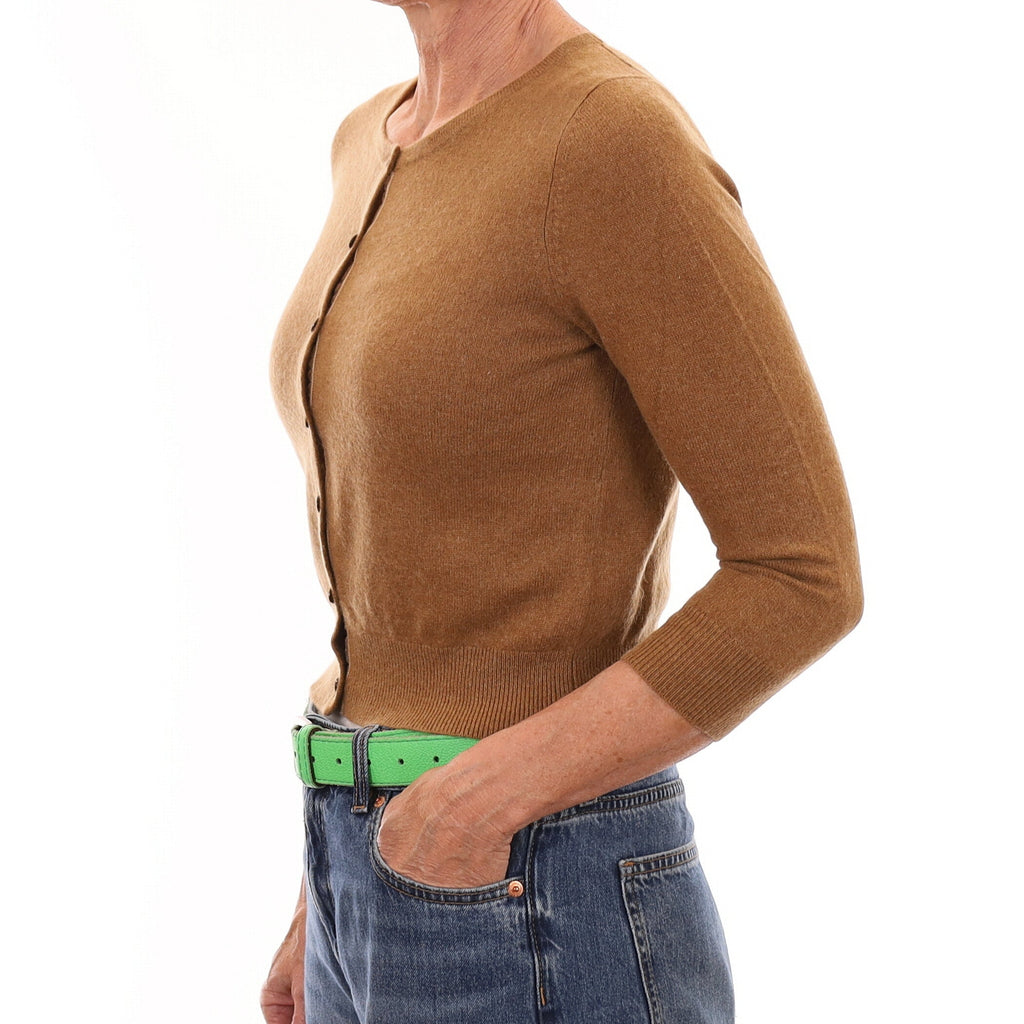 Butterscotch Brown Cashmere Cropped Crew Neck Cardigan Small