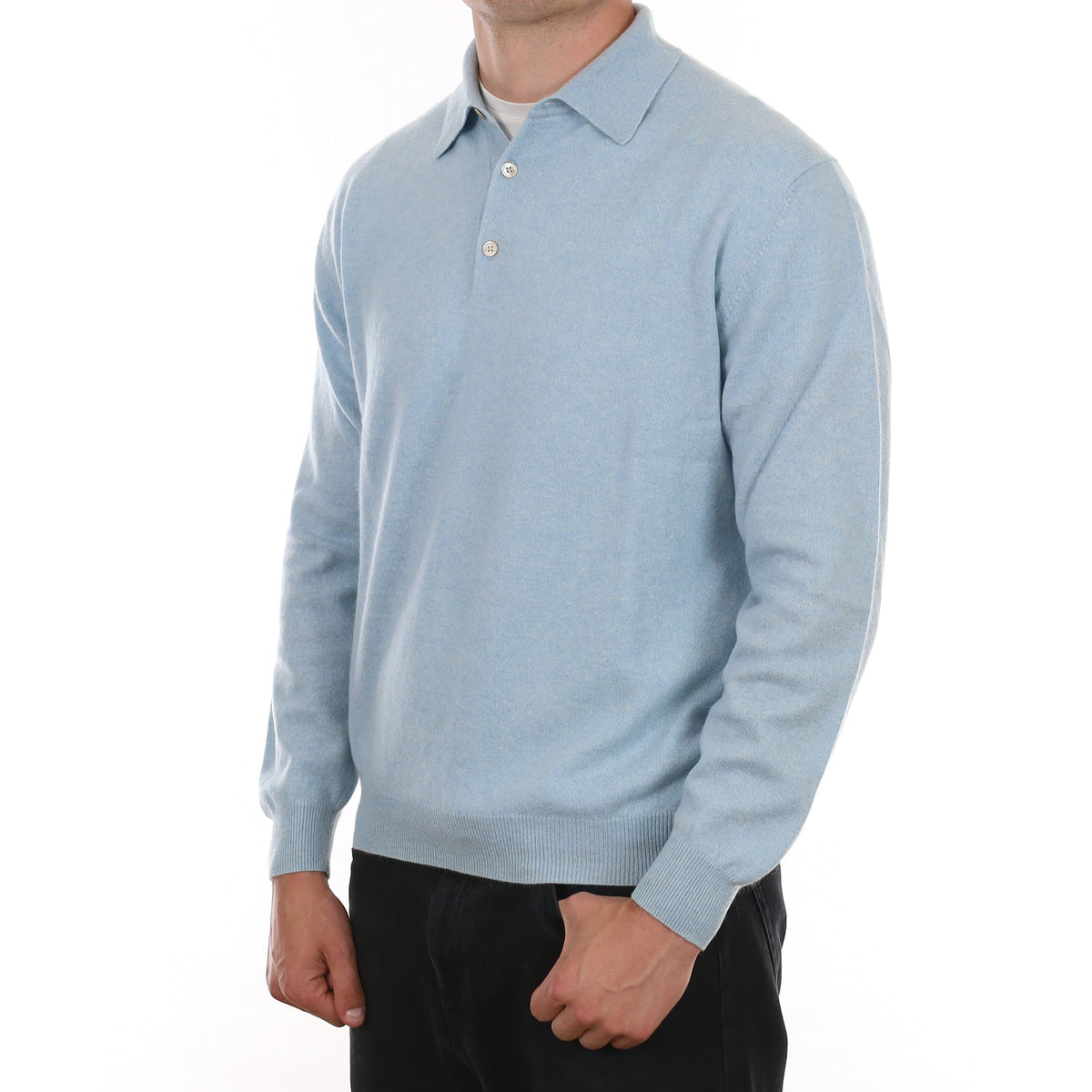 Men's Opal Blue Cashmere Collared 1/4 Button Jumper XL