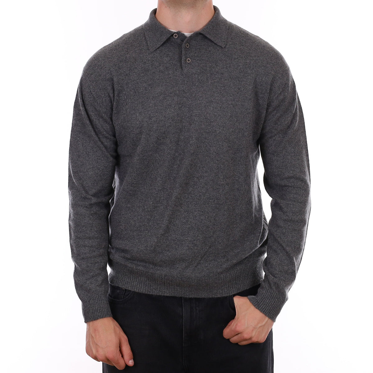 Men's Slate Grey Cashmere Collared 1/4 Button Jumper XL