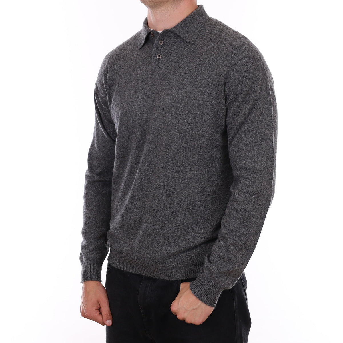 Men's Slate Grey Cashmere Collared 1/4 Button Jumper XL