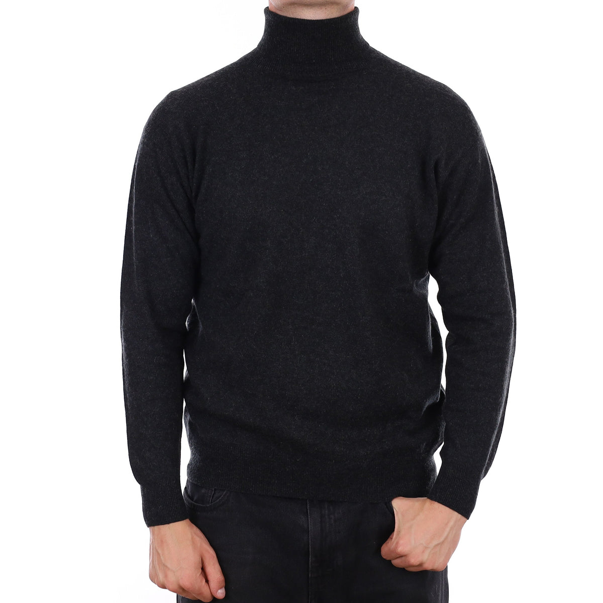 Men's Charcoal Grey Cashmere Polo Neck Jumper XL