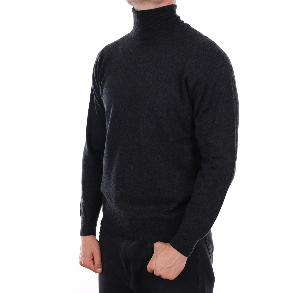 Men's Charcoal Grey Cashmere Polo Neck Jumper XL