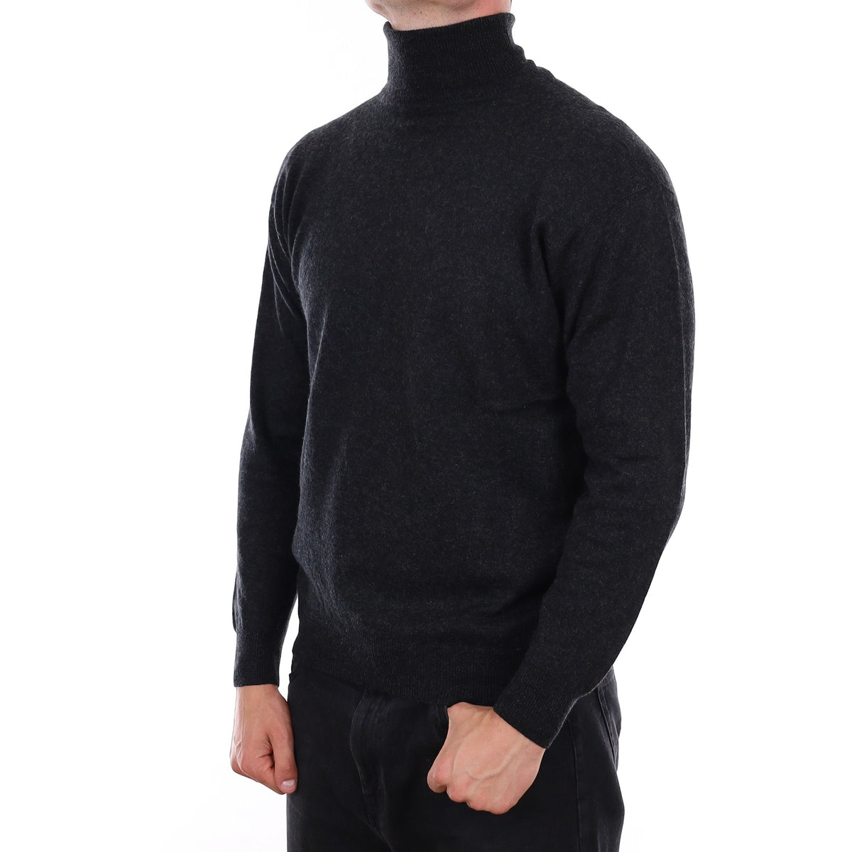 Men's Charcoal Grey Cashmere Polo Neck Jumper XL
