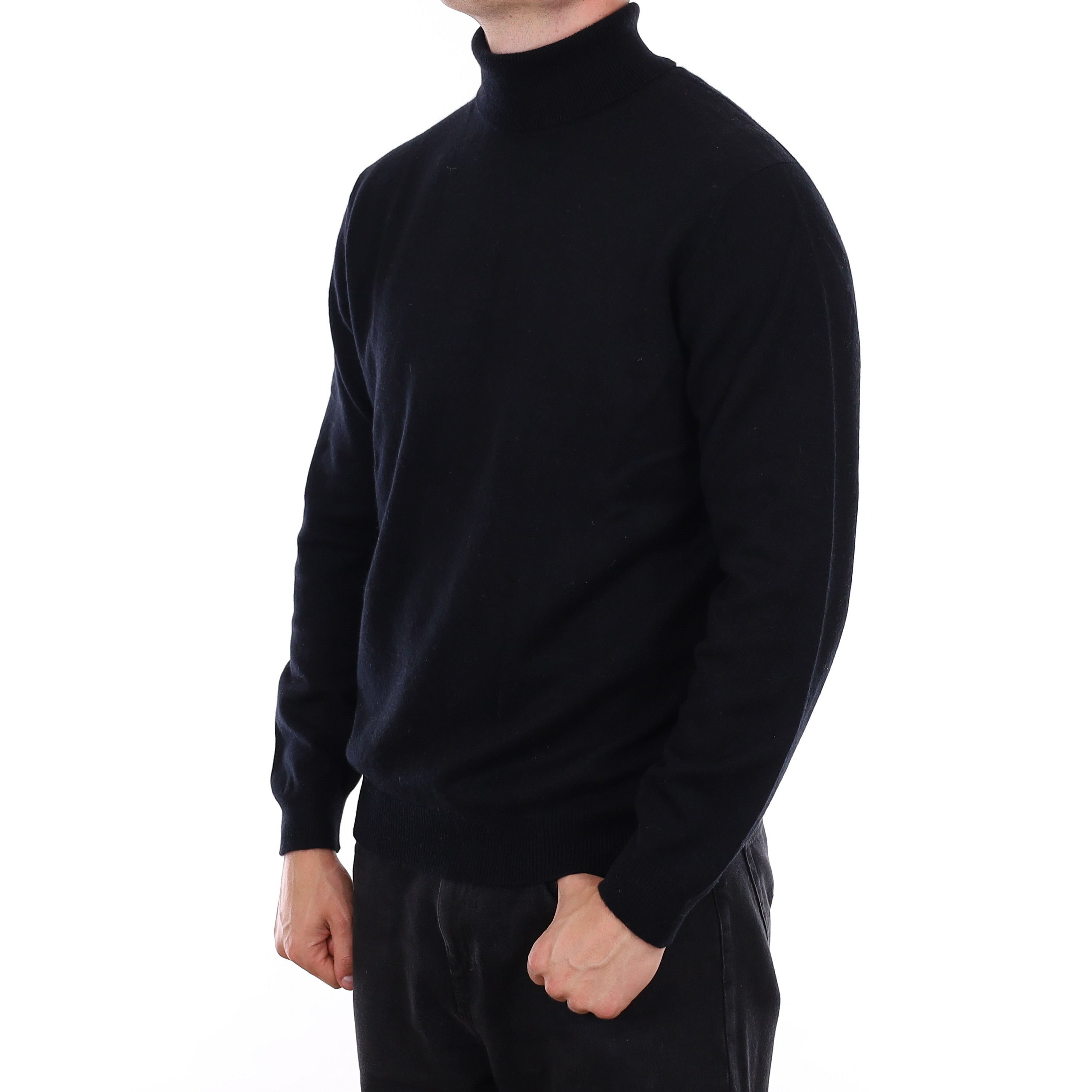 Men's Black Cashmere Polo Neck Jumper XL