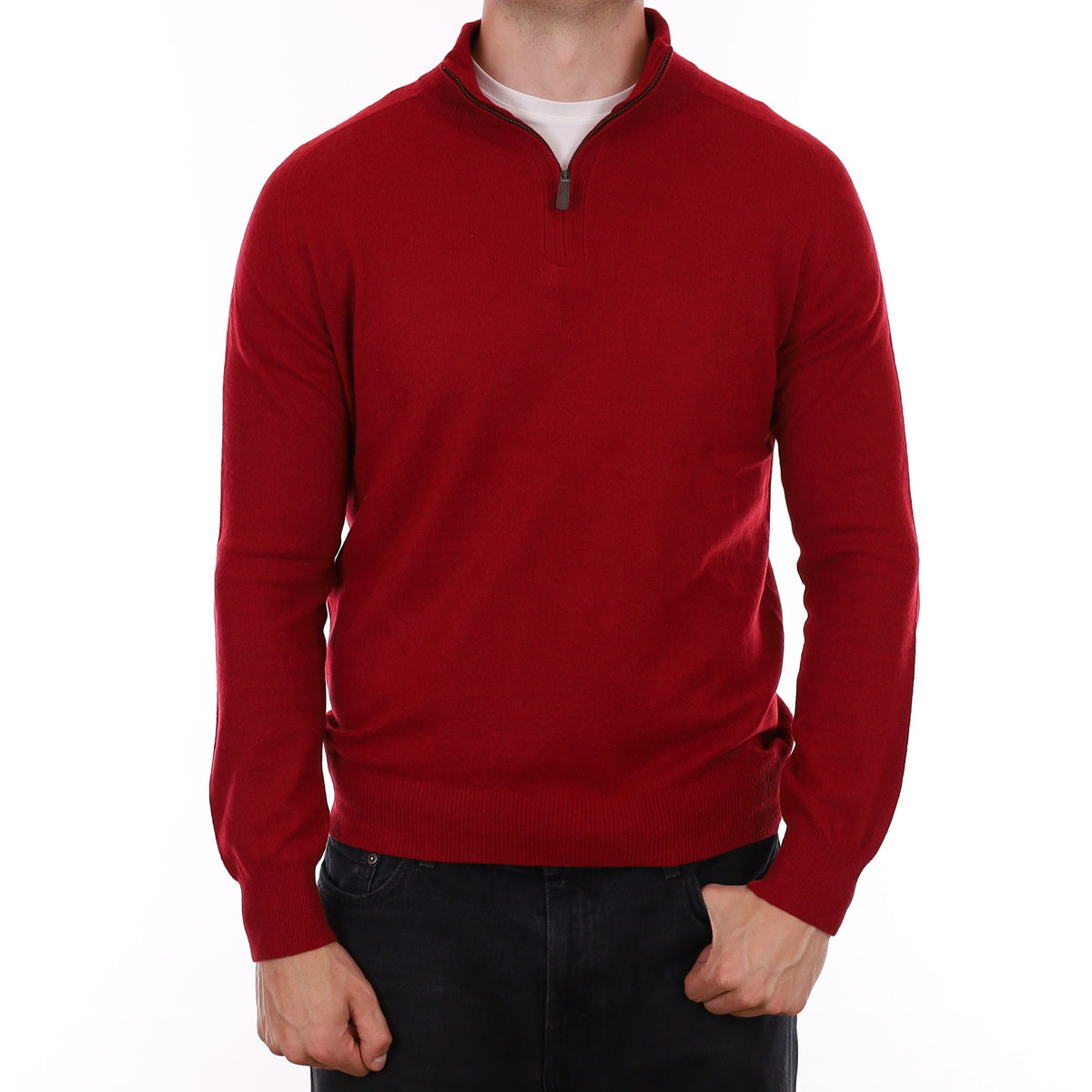 Men's Crimson Red Cashmere 1/4 Zip Jumper XL