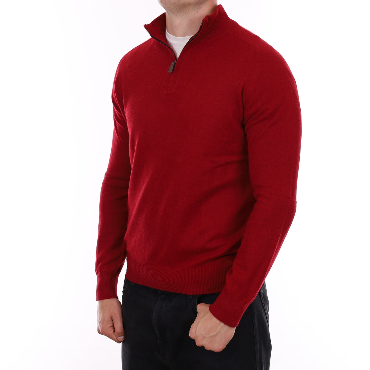 Men's Crimson Red Cashmere 1/4 Zip Jumper XL