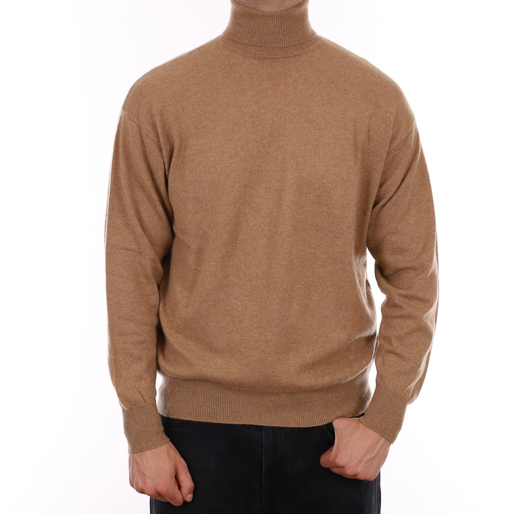 Men's Toffee Brown Cashmere Polo Neck Jumper XL