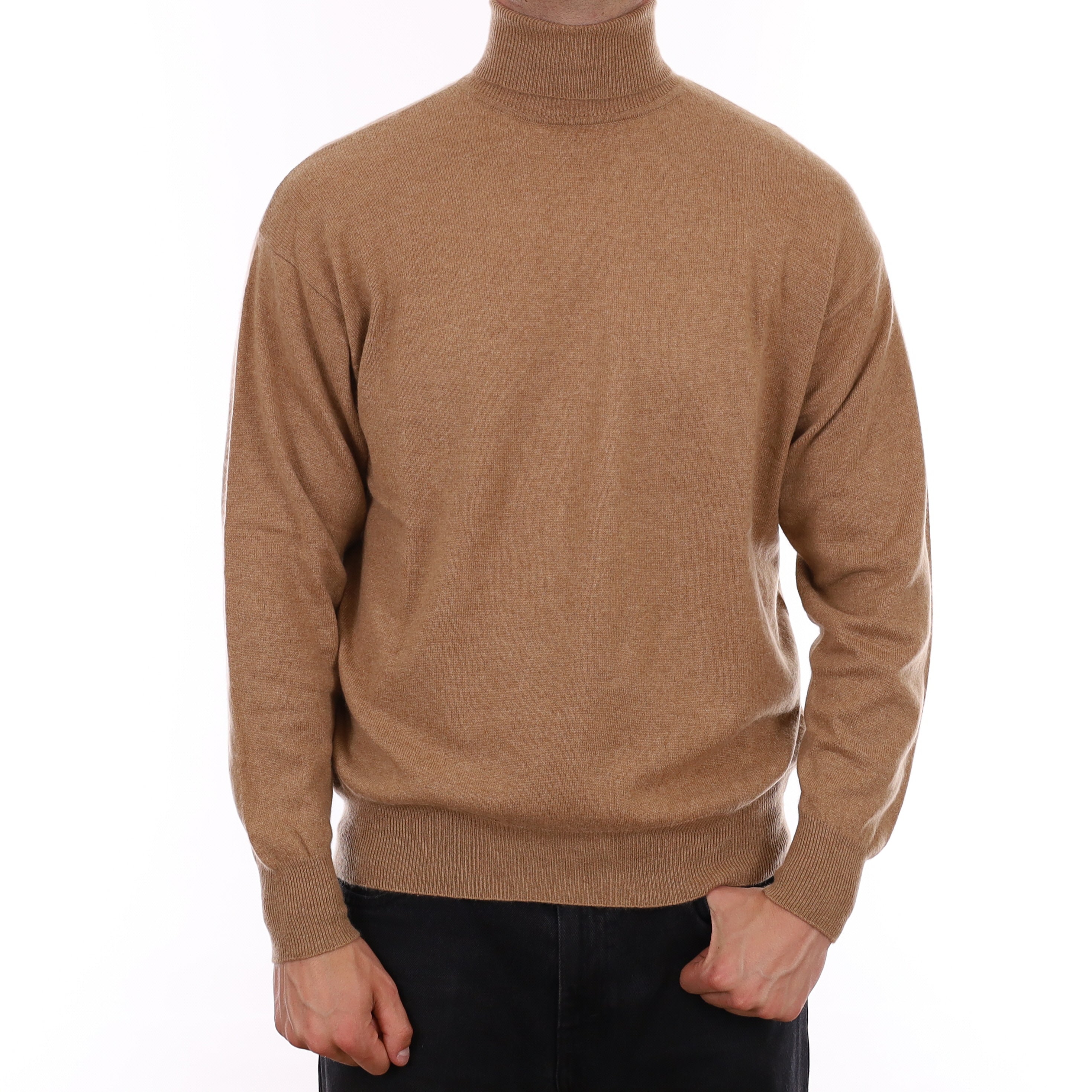 Men's Toffee Brown Cashmere Polo Neck Jumper XL