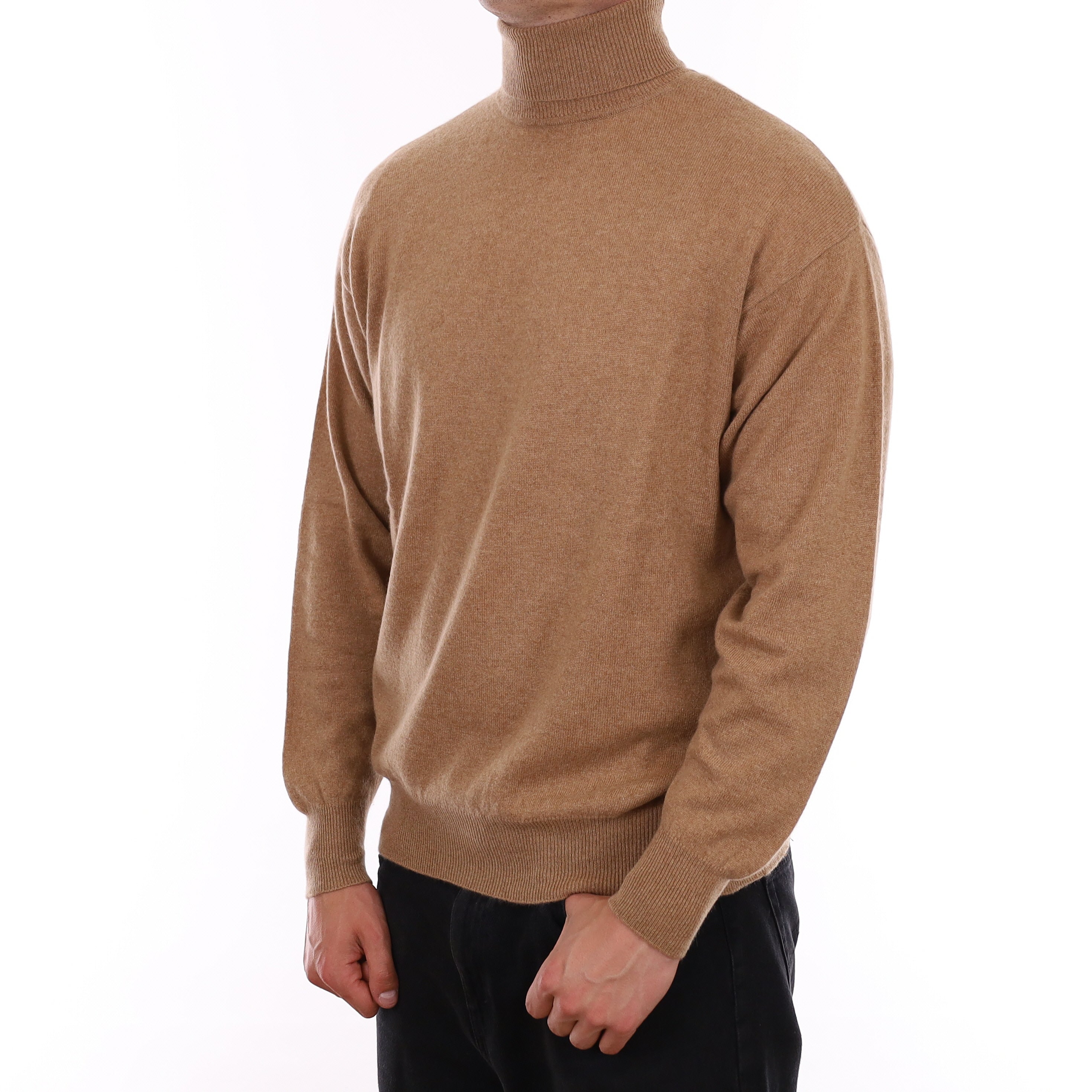 Men's Toffee Brown Cashmere Polo Neck Jumper XL