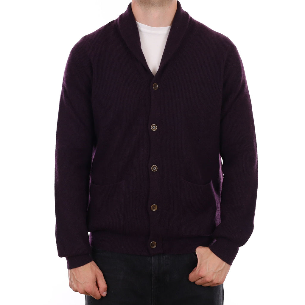 Men's Blueberry Purple Chunky Cashmere Shawl Collar Cardigan XL