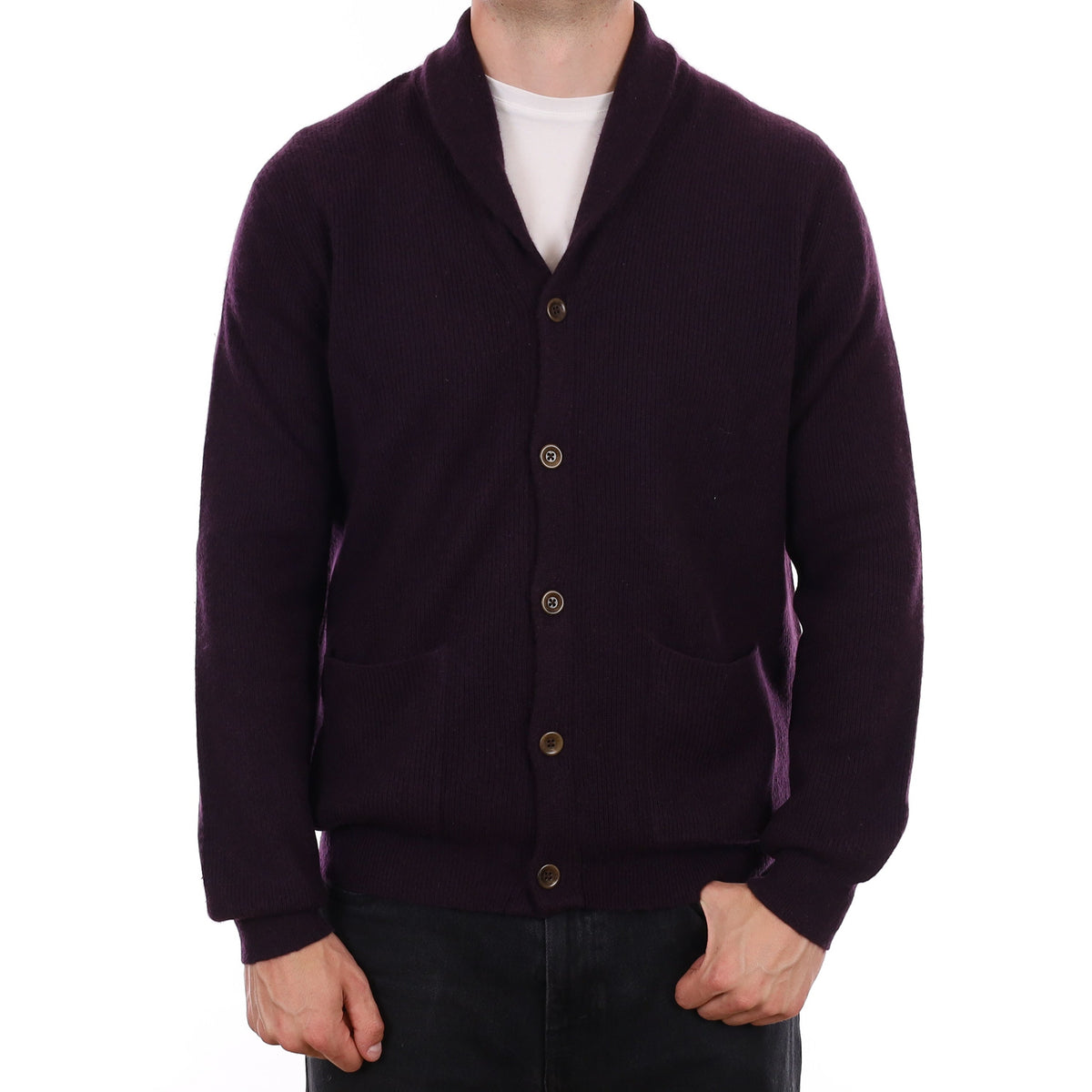 Men's Blueberry Purple Chunky Cashmere Shawl Collar Cardigan XL