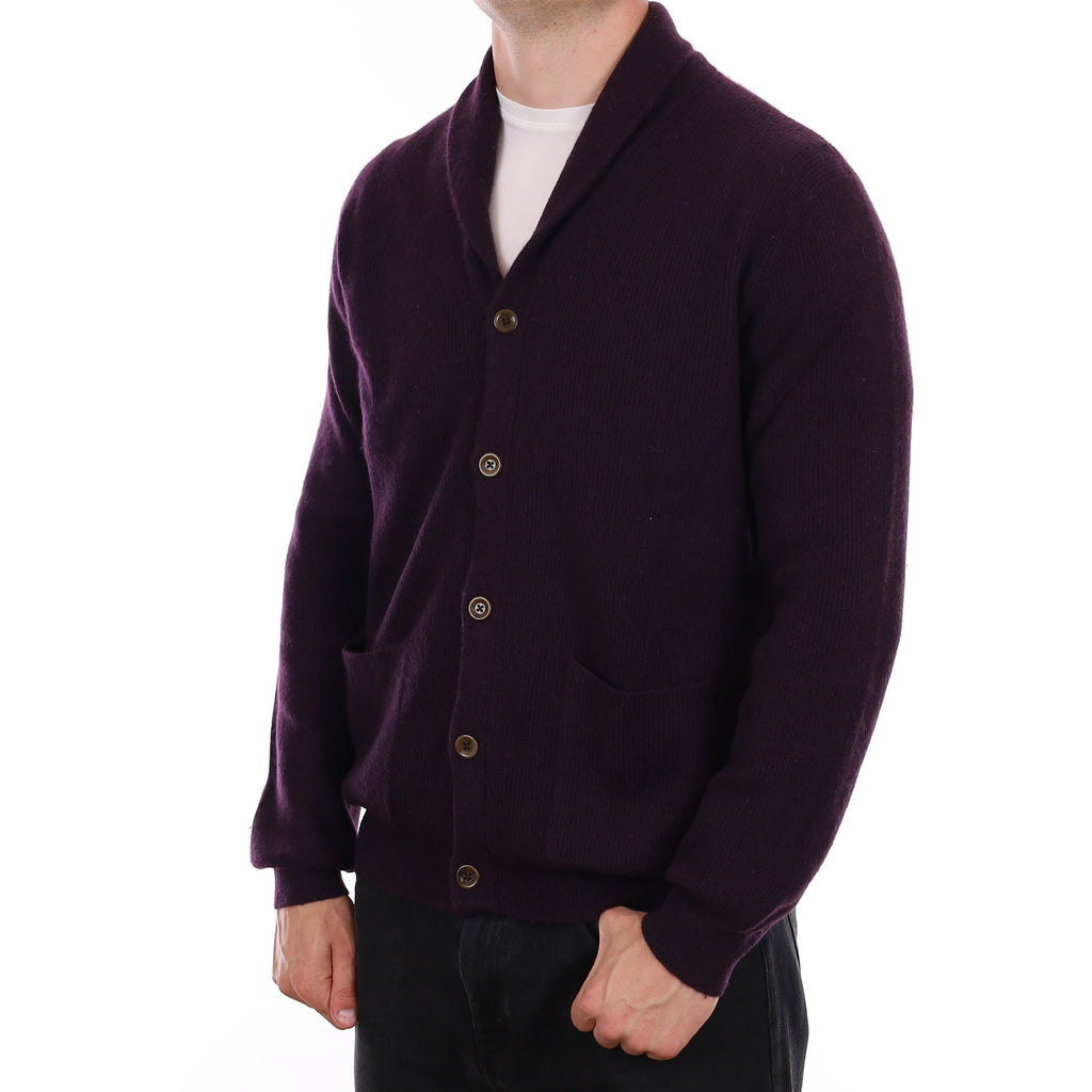 Men's Blueberry Purple Chunky Cashmere Shawl Collar Cardigan XL
