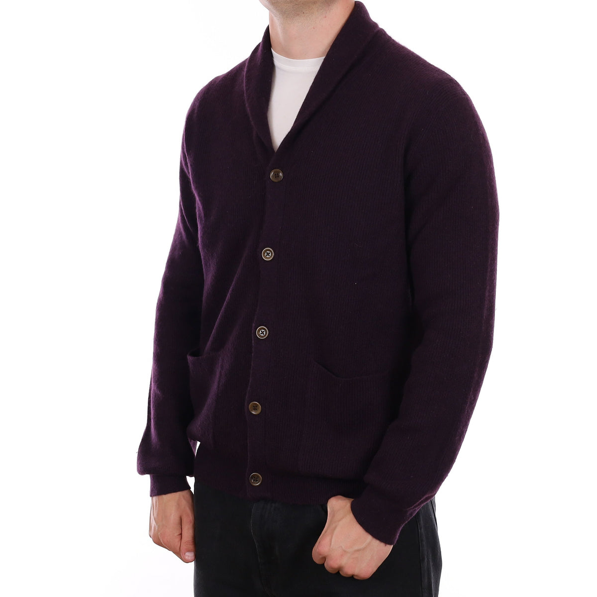 Men's Blueberry Purple Chunky Cashmere Shawl Collar Cardigan XL
