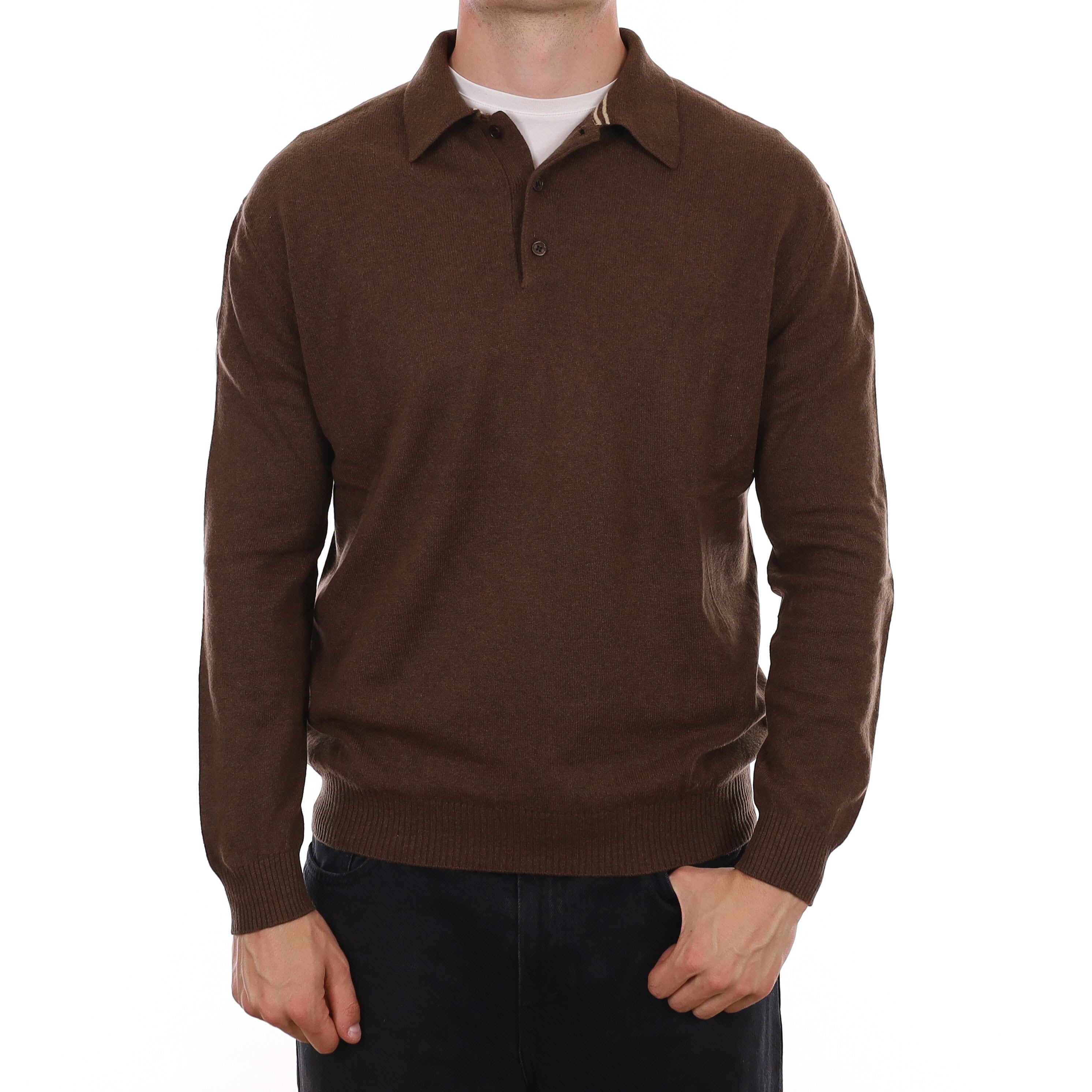 Men's Mole Brown Cashmere Collared 1/4 Button Jumper XL