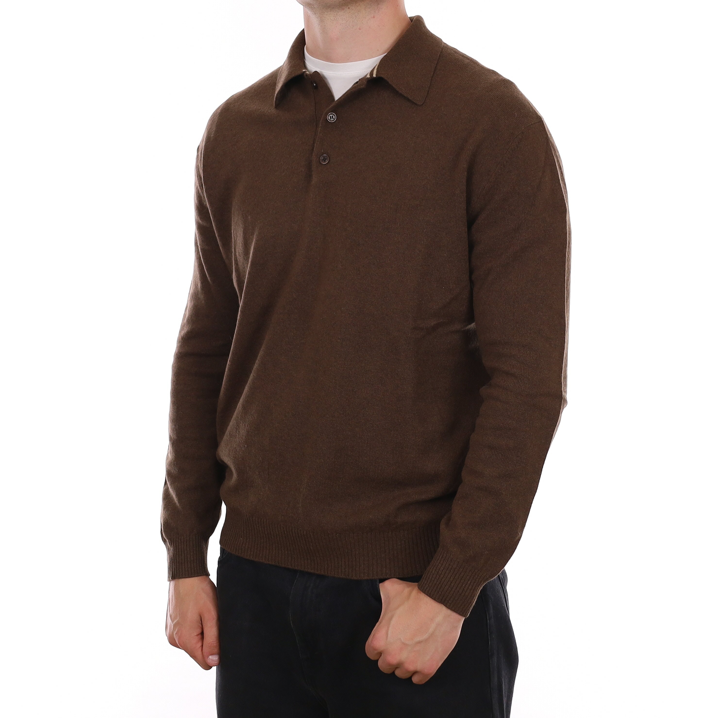 Men's Mole Brown Cashmere Collared 1/4 Button Jumper XL
