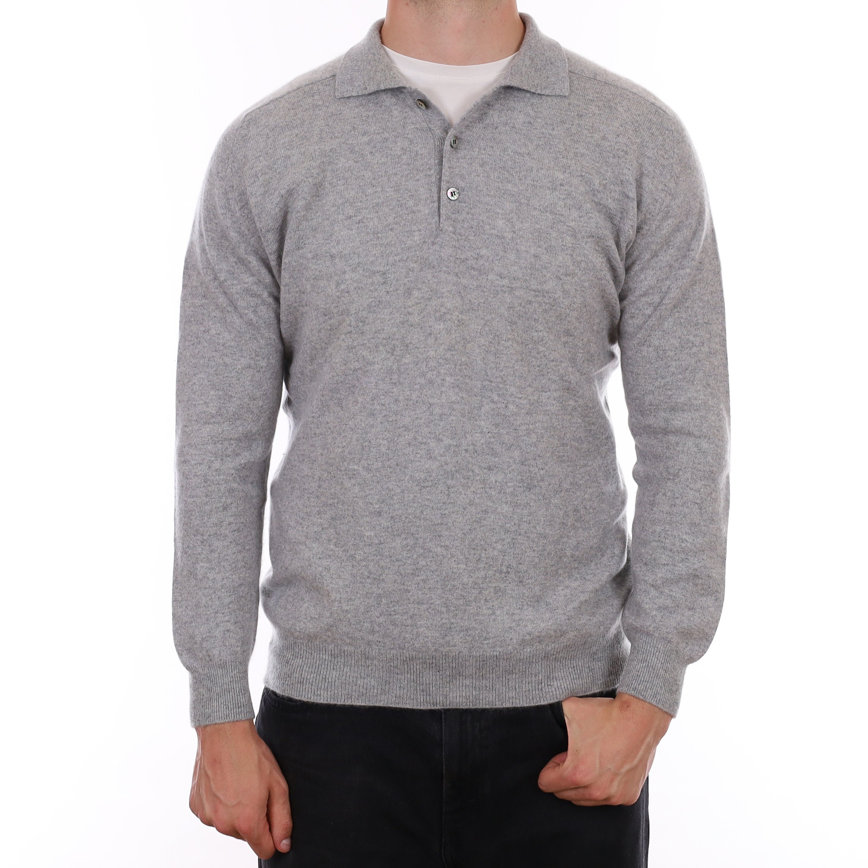 Men's Yorn Smoke Grey Cashmere Collared 1/4 Button Jumper XL
