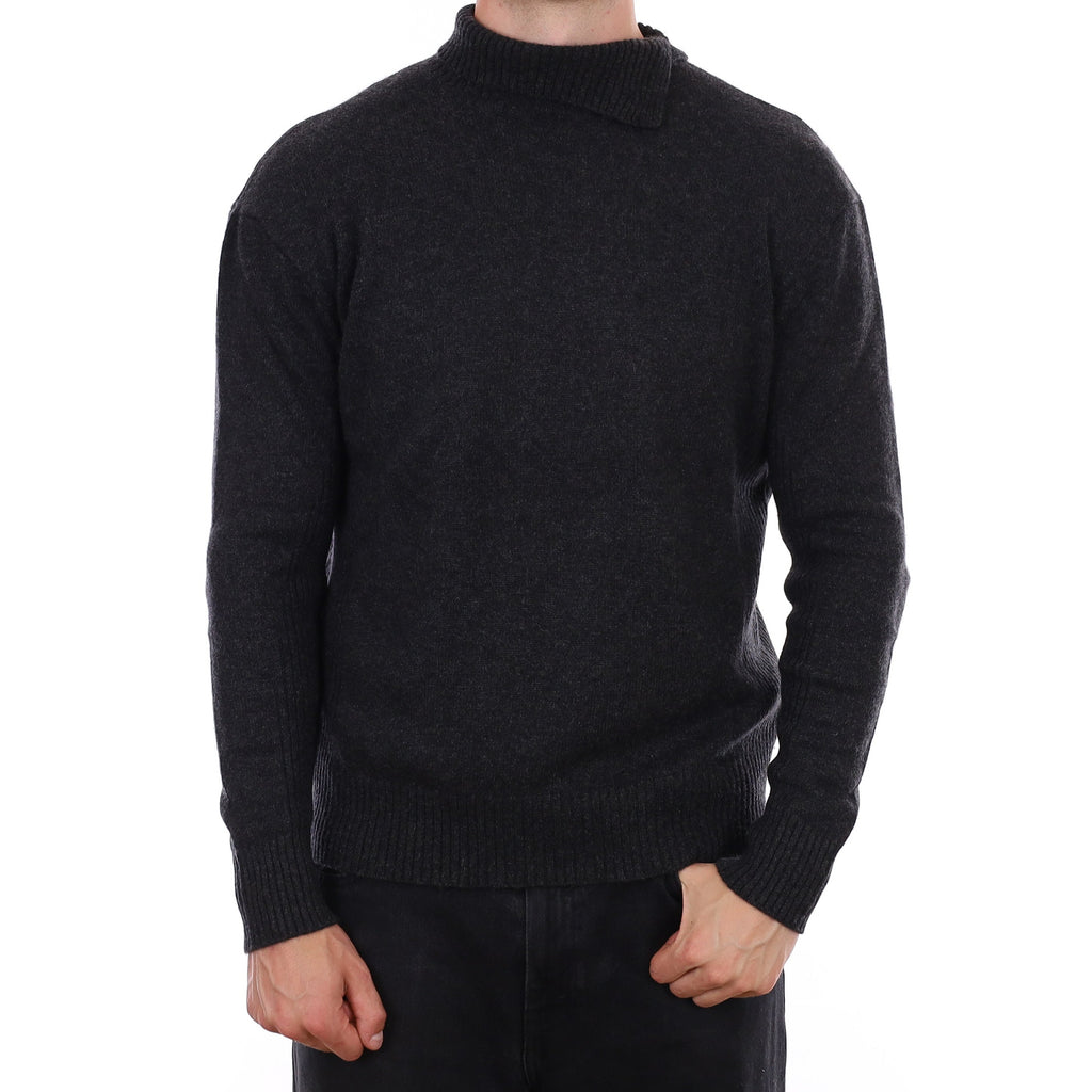 Men's Charcoal Grey Cashmere Buttoned Polo Neck Jumper XL