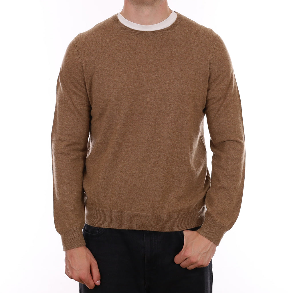 Men's Taupe Brown Cashmere Crew Neck Jumper XL