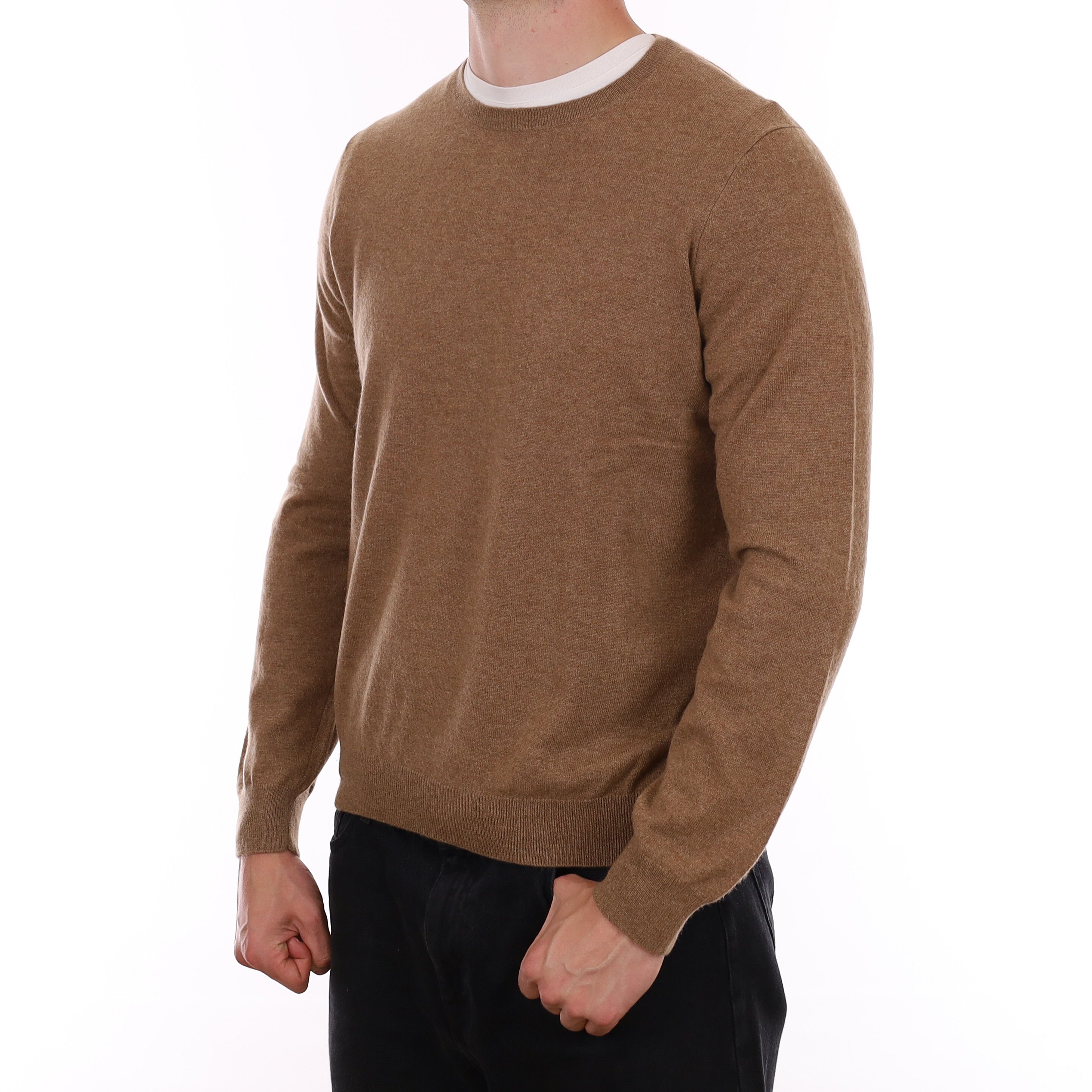 Men's Taupe Brown Cashmere Crew Neck Jumper XL