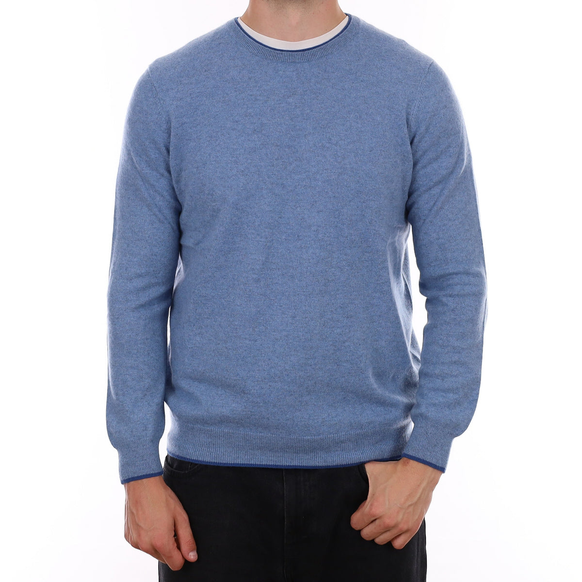Men's Sky Blue Marl Cashmere Crew Neck Jumper XL