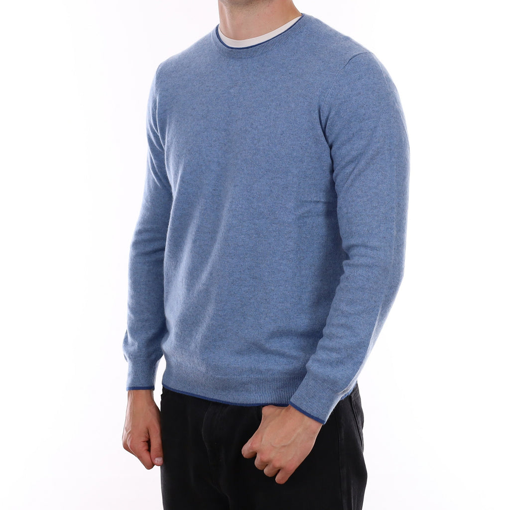 Men's Sky Blue Marl Cashmere Crew Neck Jumper XL
