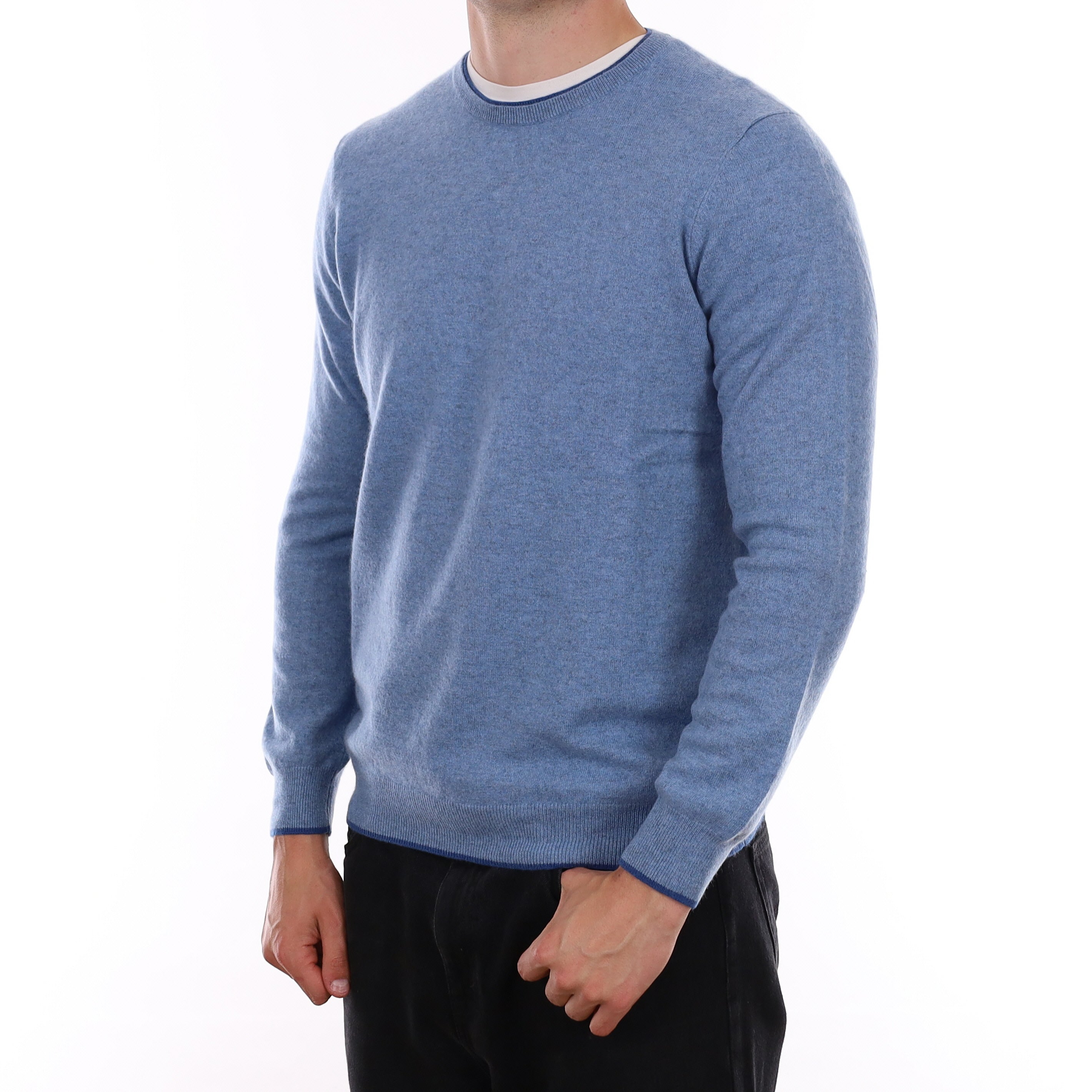 Men's Sky Blue Marl Cashmere Crew Neck Jumper XL