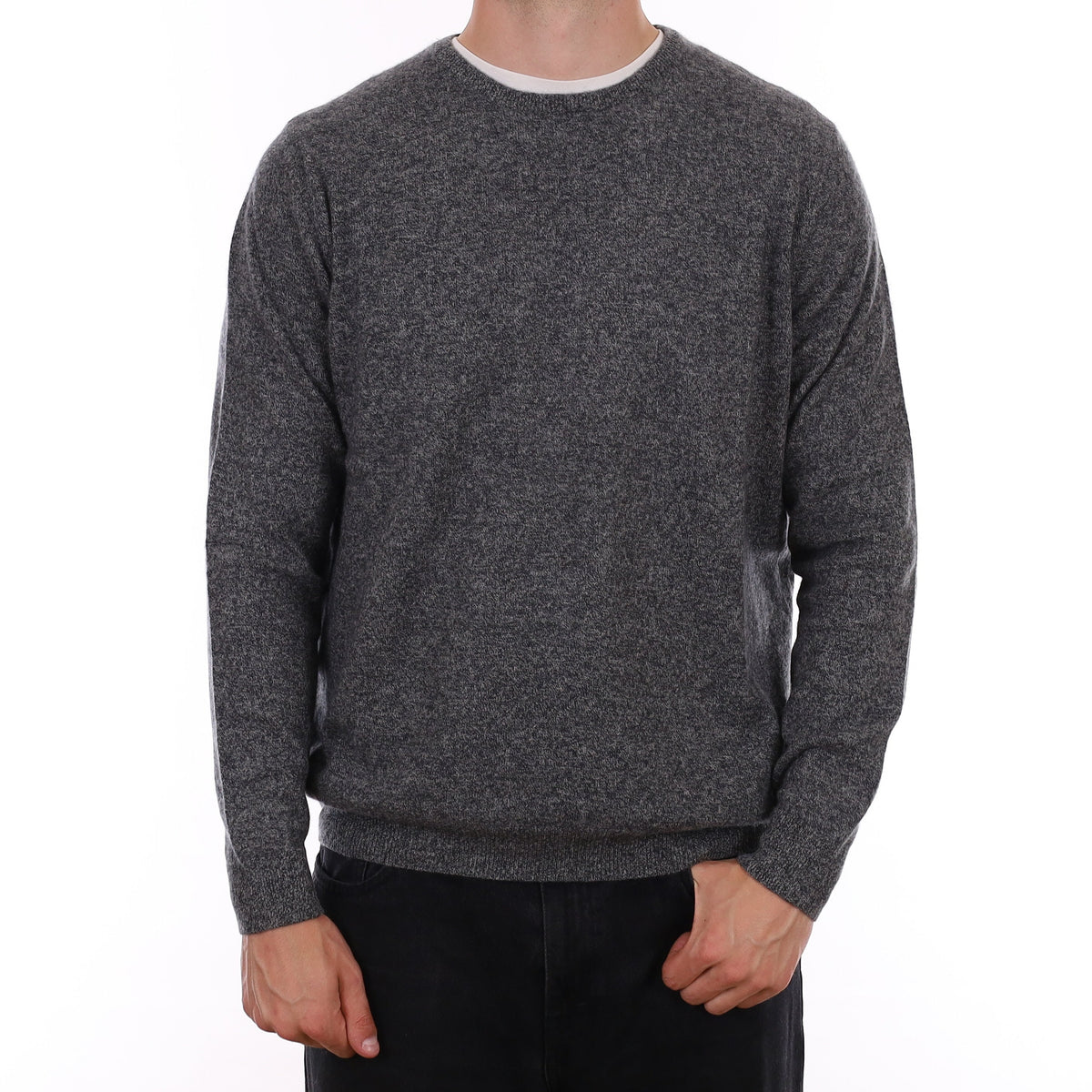 Men's Slate Grey Marl Cashmere Crew Neck Jumper XL