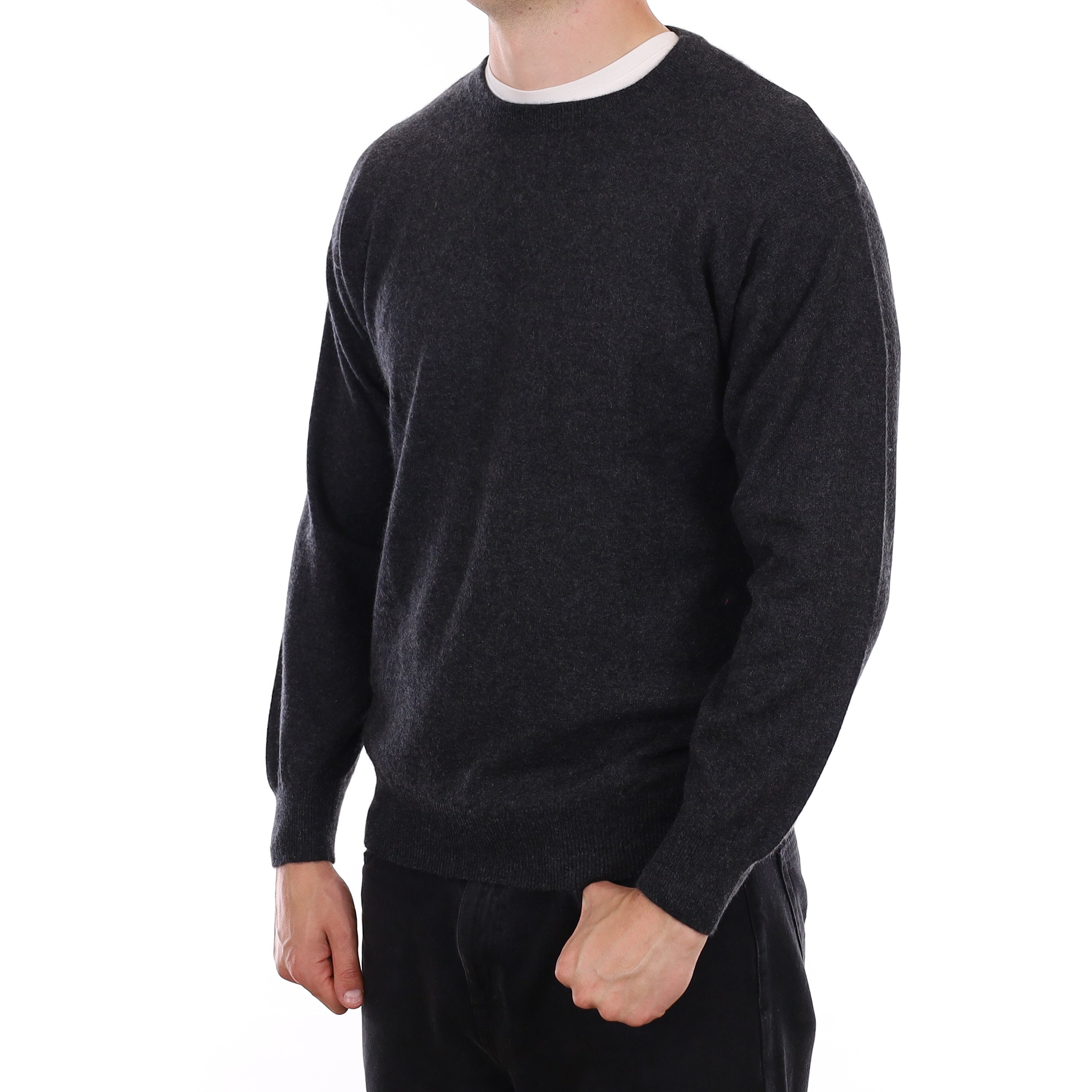 Men's Charcoal Grey Cashmere Crew Neck Jumper XL