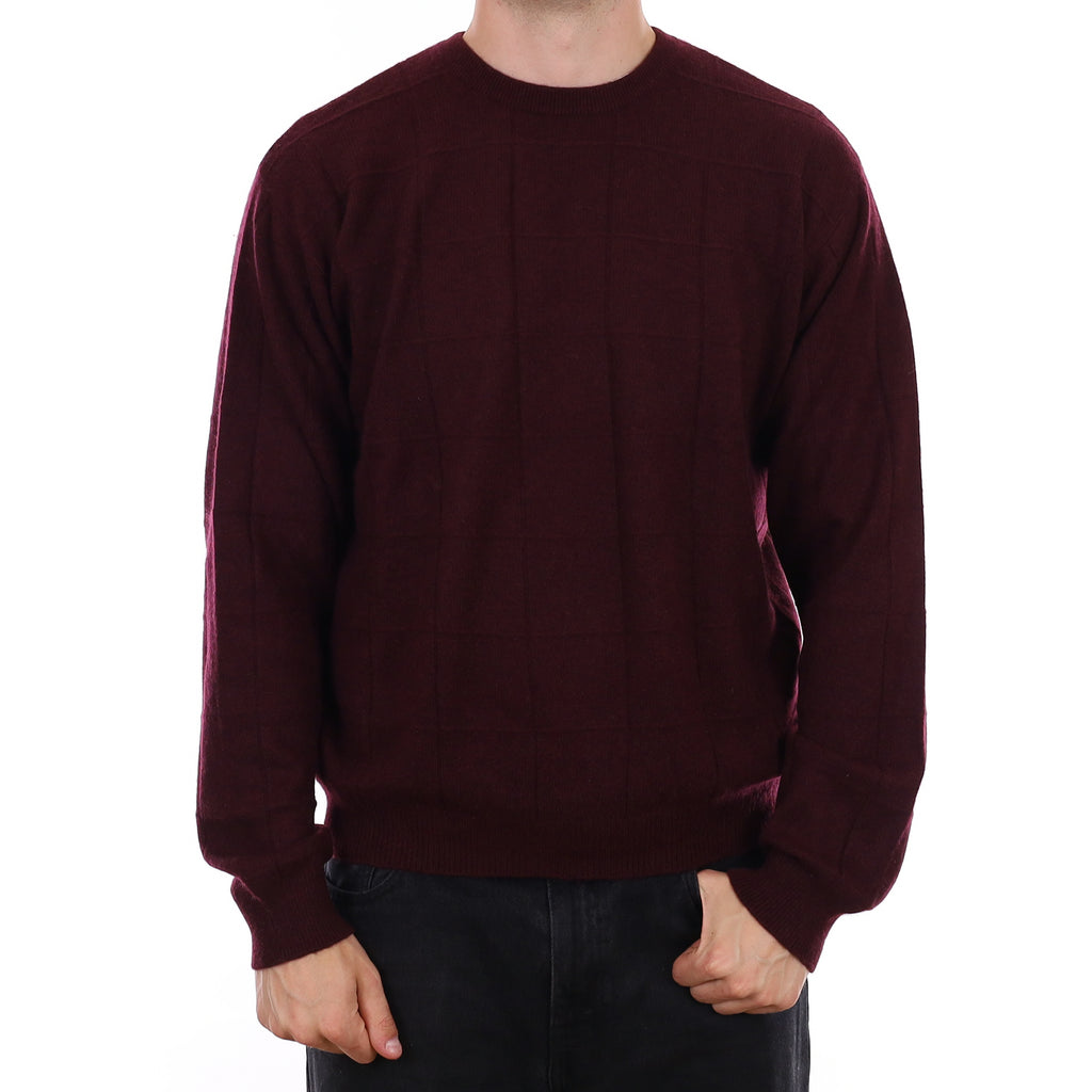 Men's Aubergine Purple Textured Cashmere Crew Neck Jumper Extra Large
