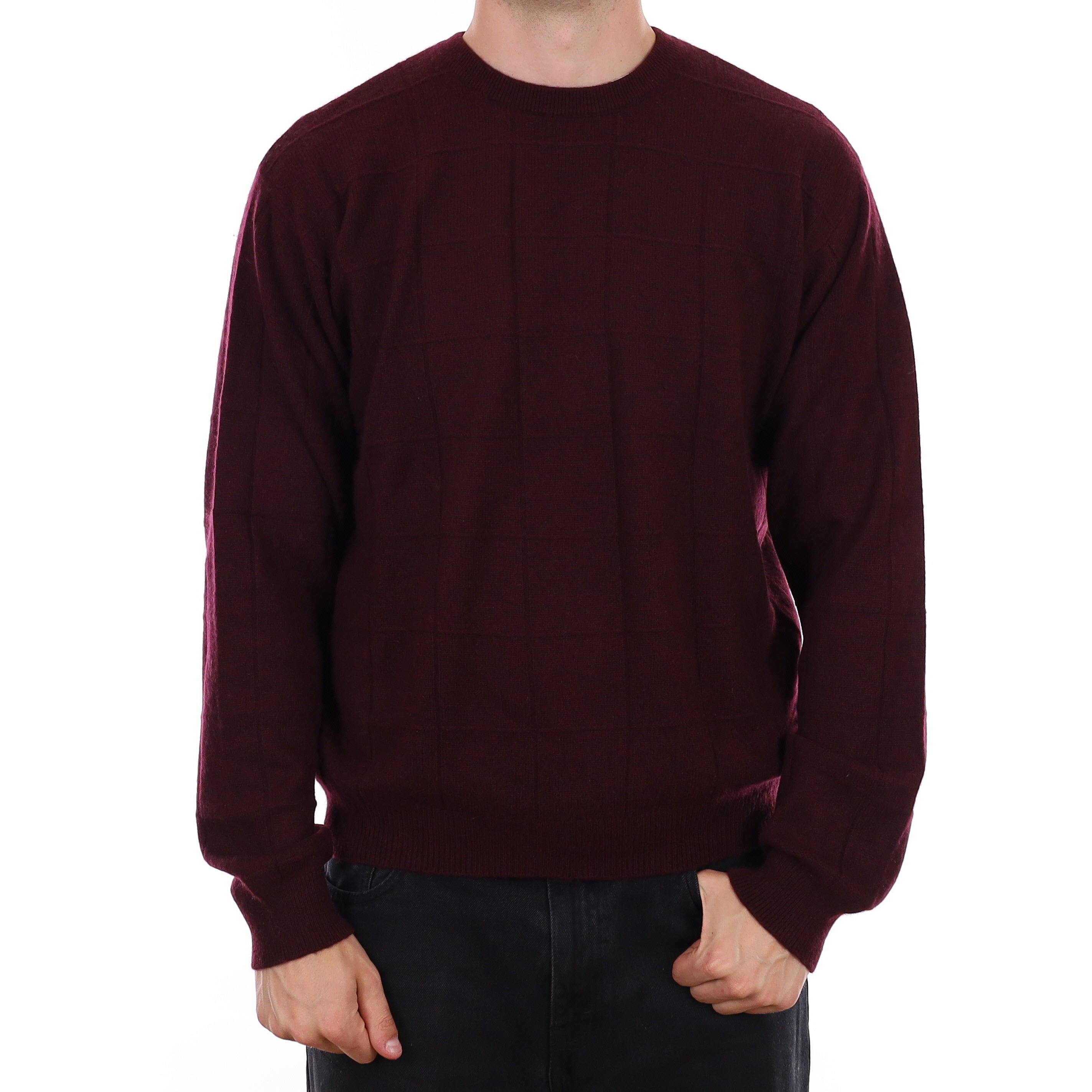 Men's Aubergine Purple Textured Cashmere Crew Neck Jumper Extra Large