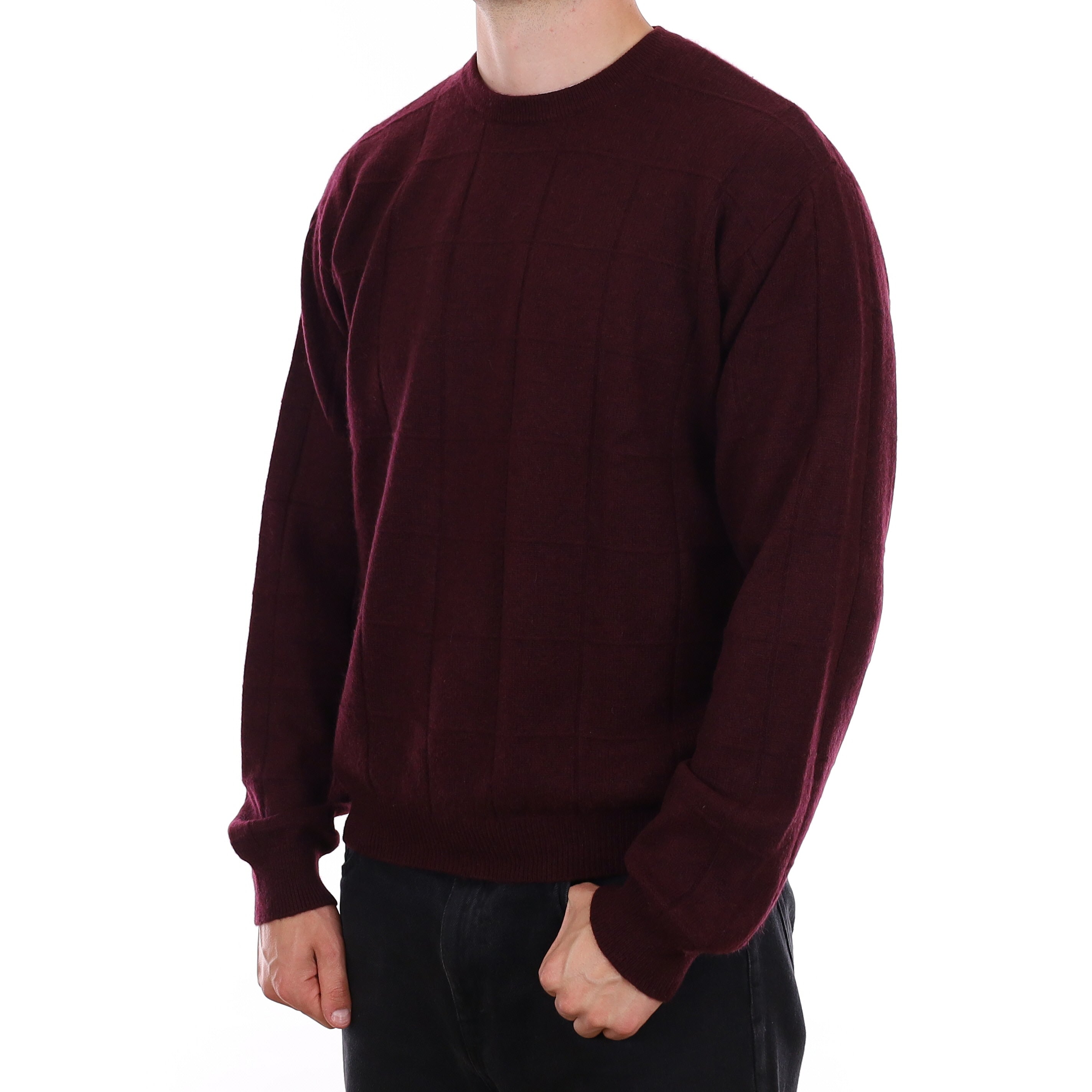 Men's Aubergine Purple Textured Cashmere Crew Neck Jumper Extra Large