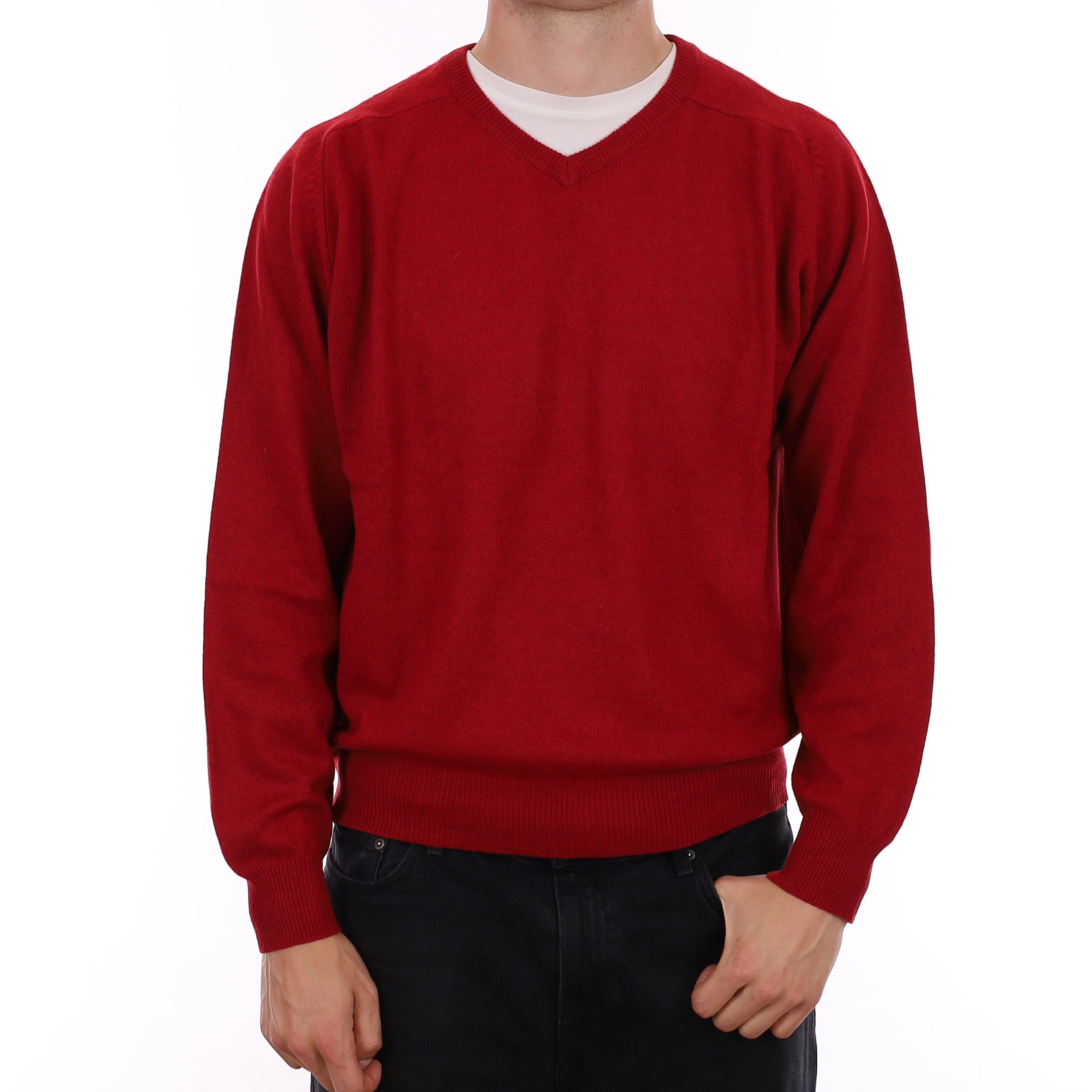 Men's Crimson Red Cashmere V Neck Jumper XL