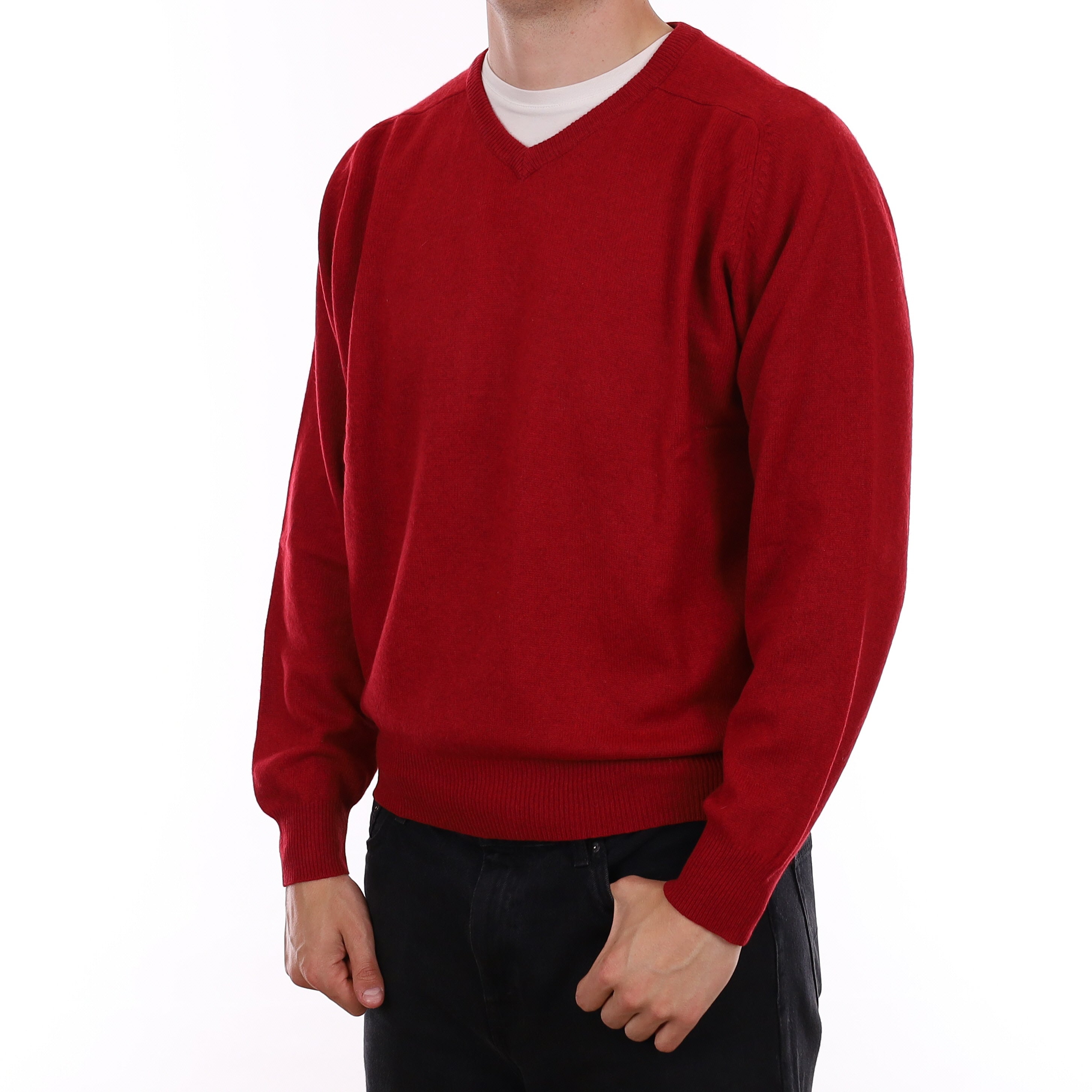 Men's Crimson Red Cashmere V Neck Jumper XL