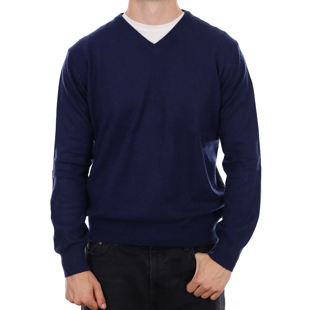 Men's French Navy Cashmere V Neck Jumper XL