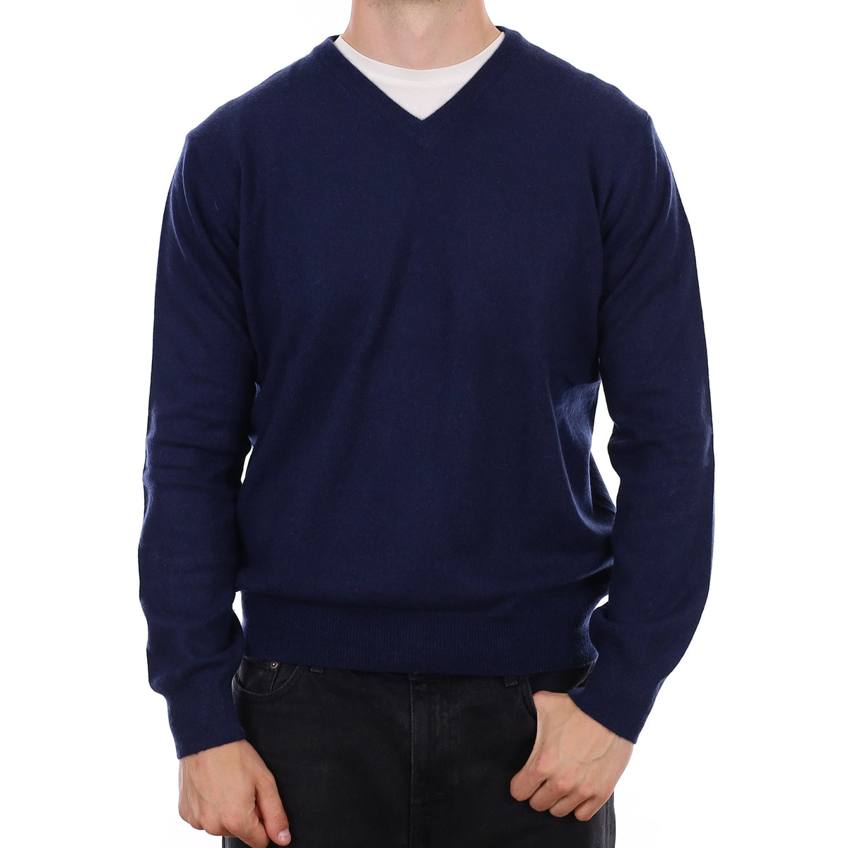 Men's French Navy Cashmere V Neck Jumper XL