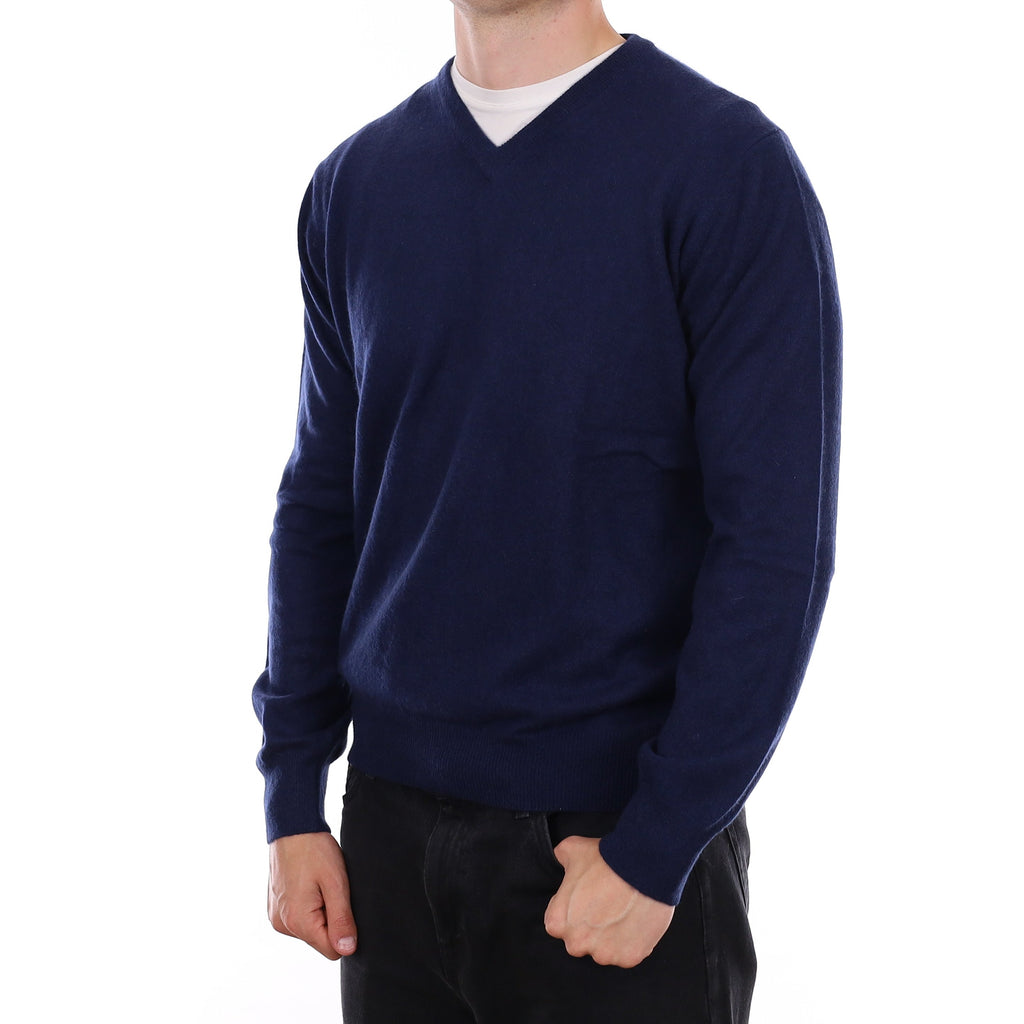 Men's French Navy Cashmere V Neck Jumper XL