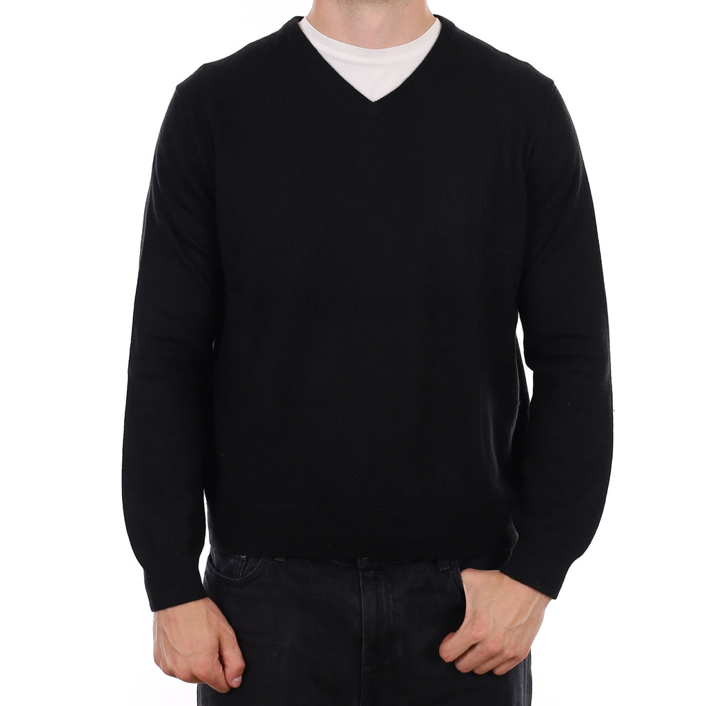 Men's Black Cashmere V Neck Jumper XL