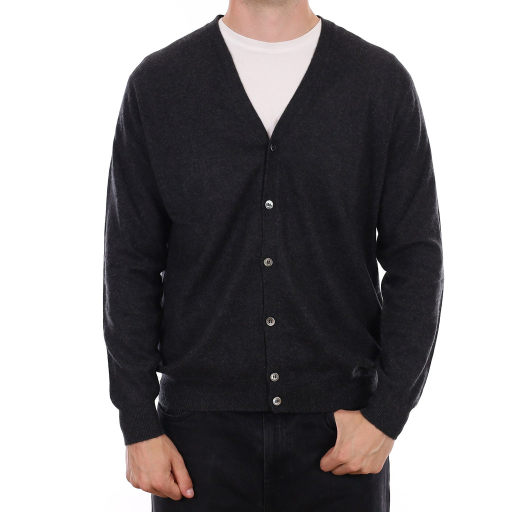 Men's Charcoal Grey Cashmere V Neck Cardigan XL