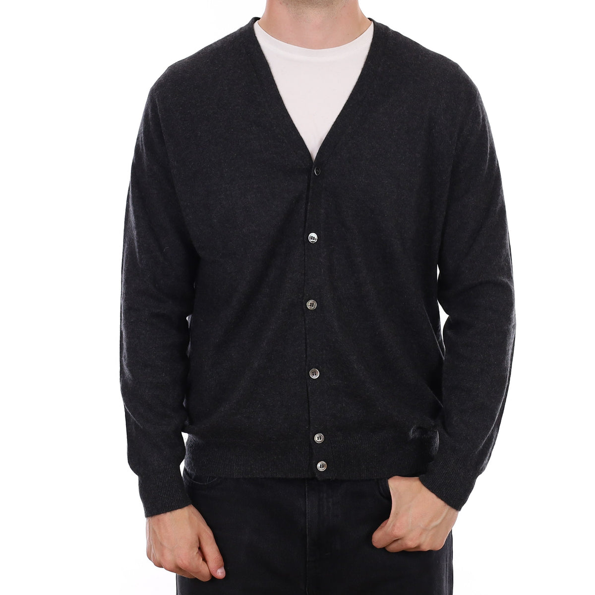 Men's Charcoal Grey Cashmere V Neck Cardigan XL