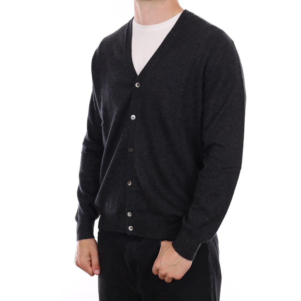 Men's Charcoal Grey Cashmere V Neck Cardigan XL