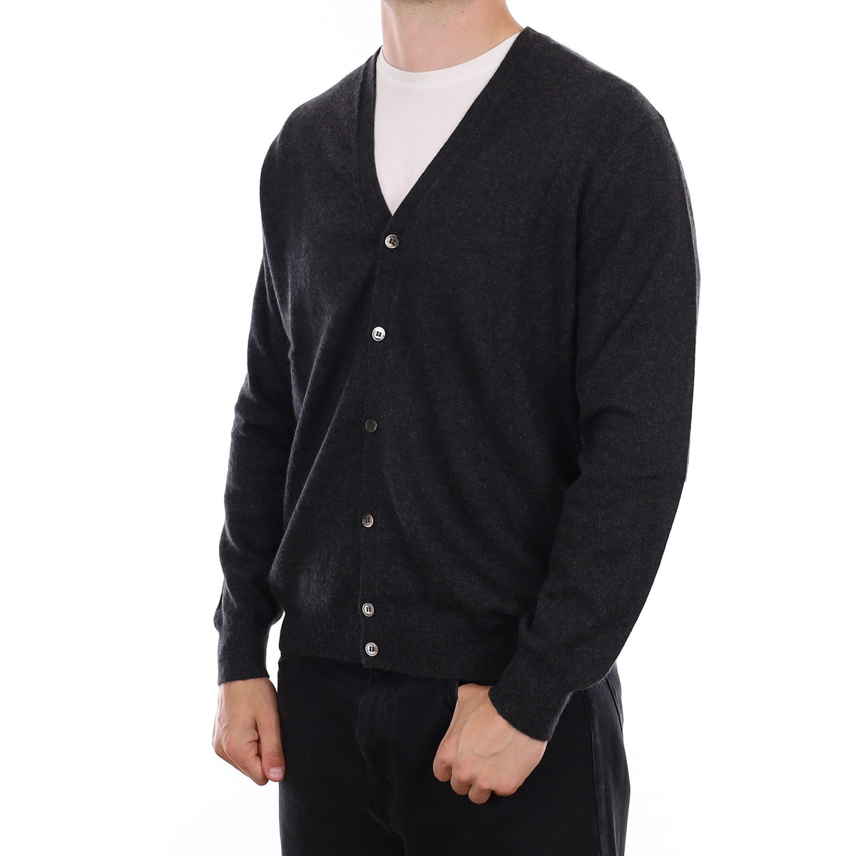 Men's Charcoal Grey Cashmere V Neck Cardigan XL