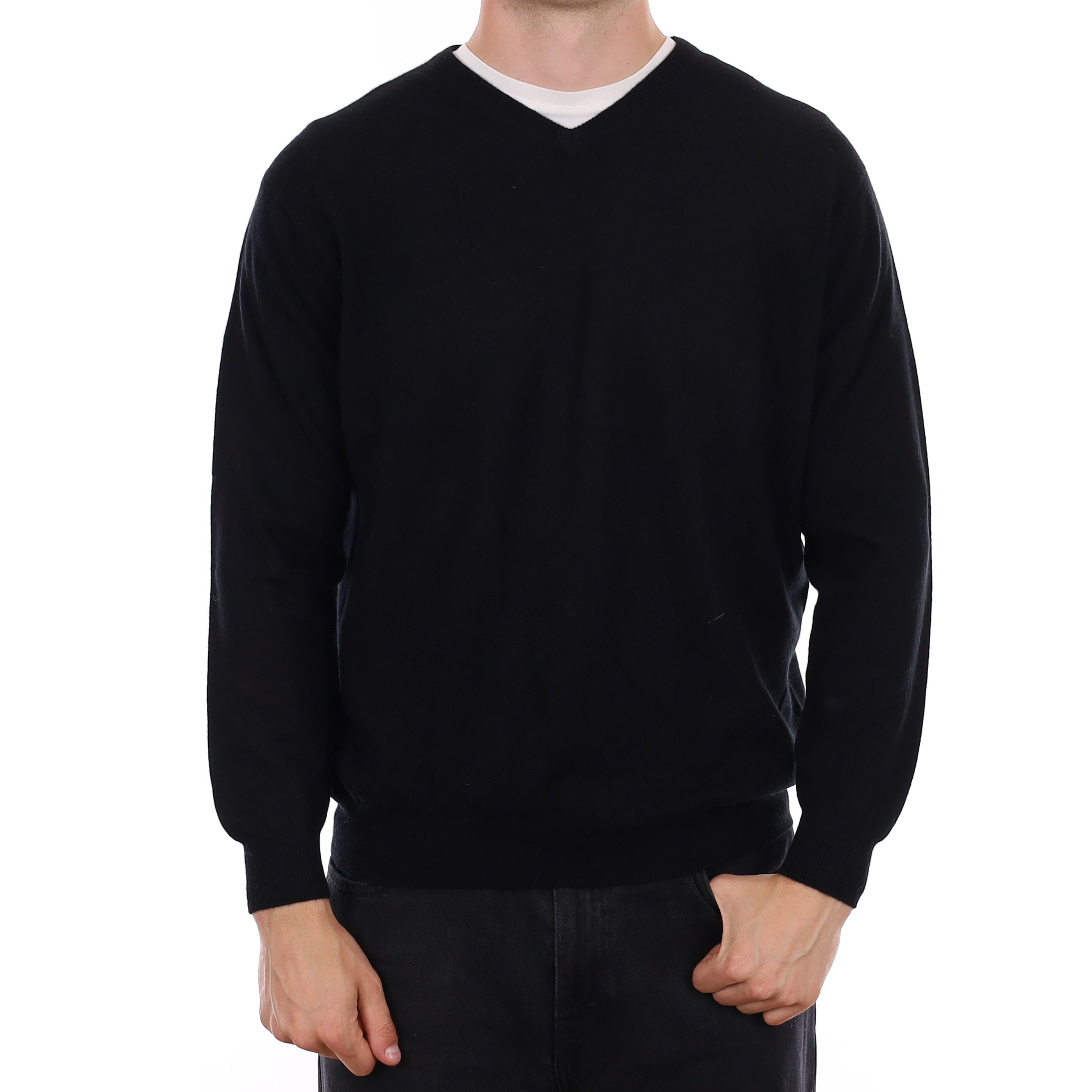 Men's Black Cashmere V Neck Jumper XL