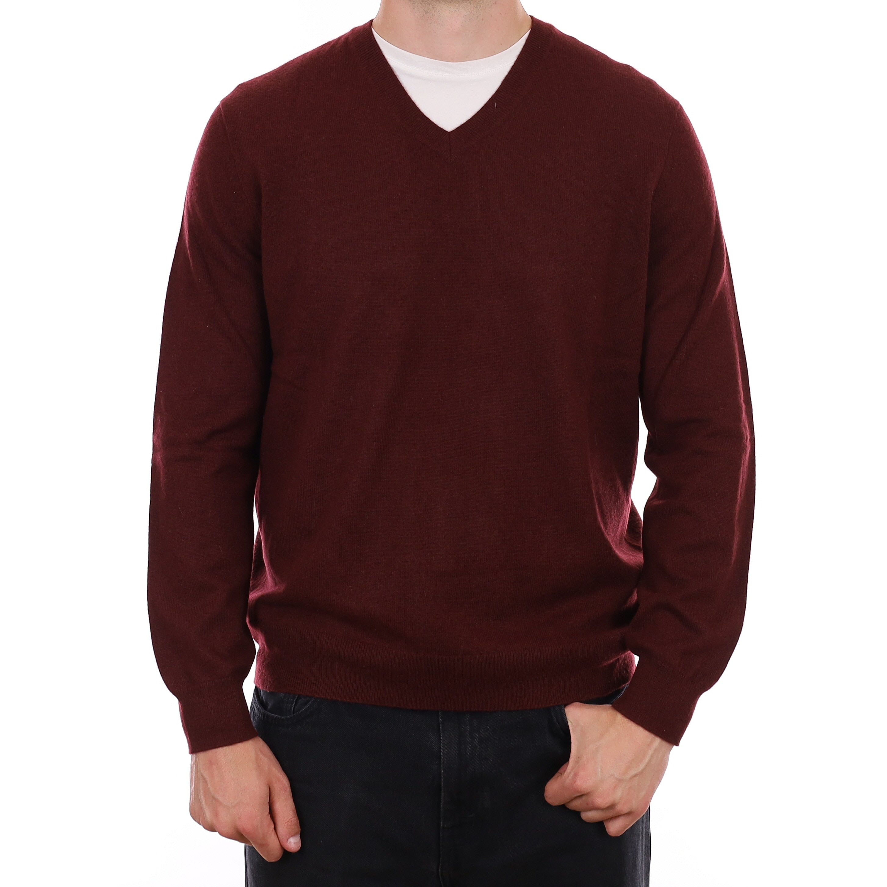 Men's Port Red Cashmere V Neck Jumper XL