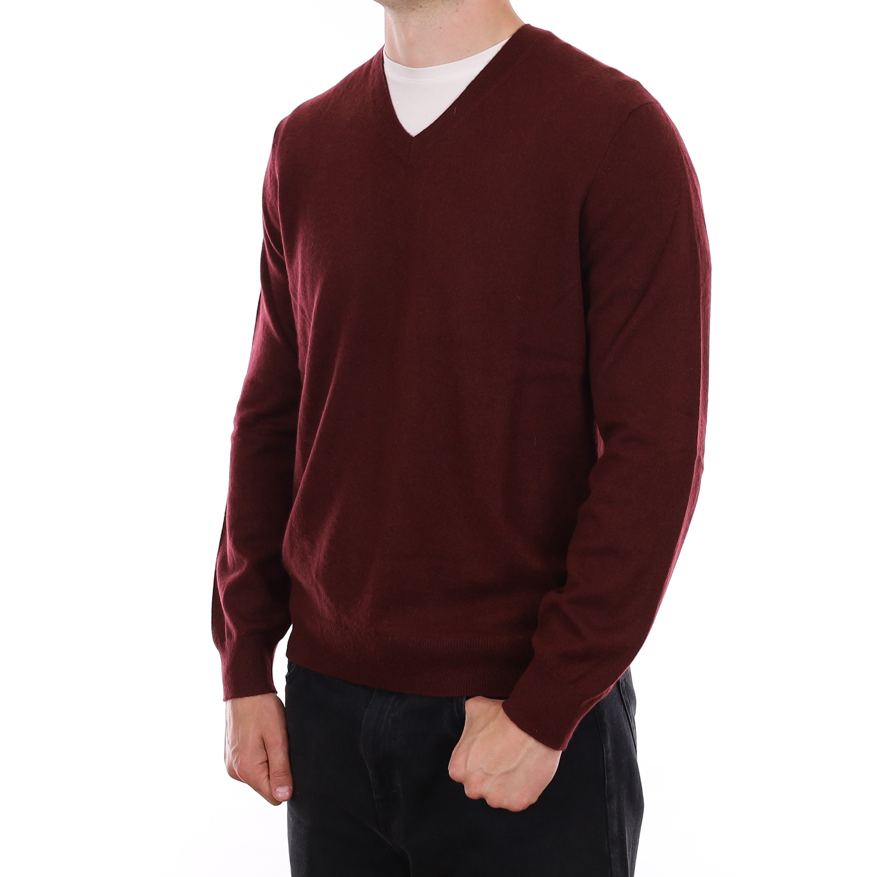 Men's Port Red Cashmere V Neck Jumper XL