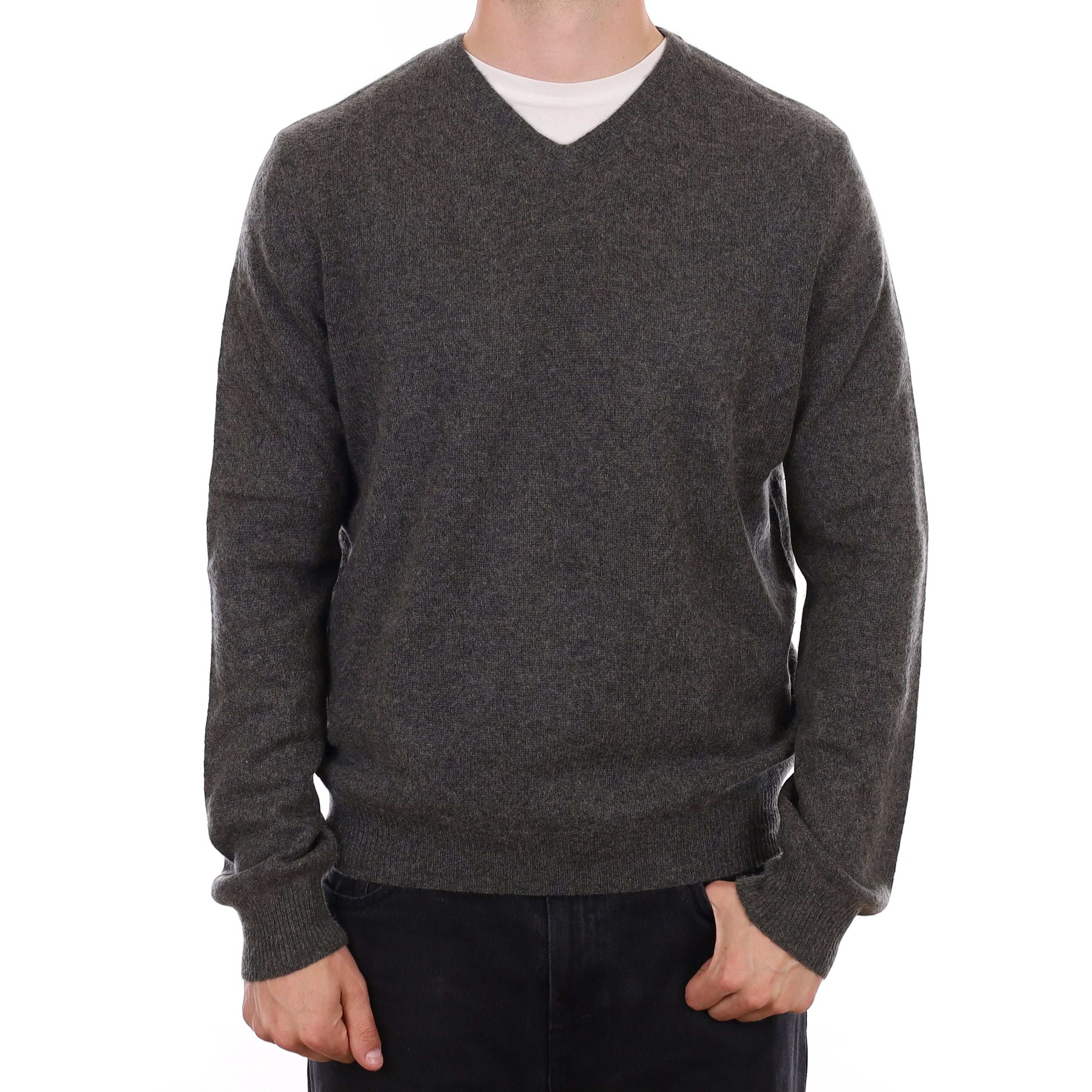 Men's Slate Grey Cashmere V Neck Jumper XL