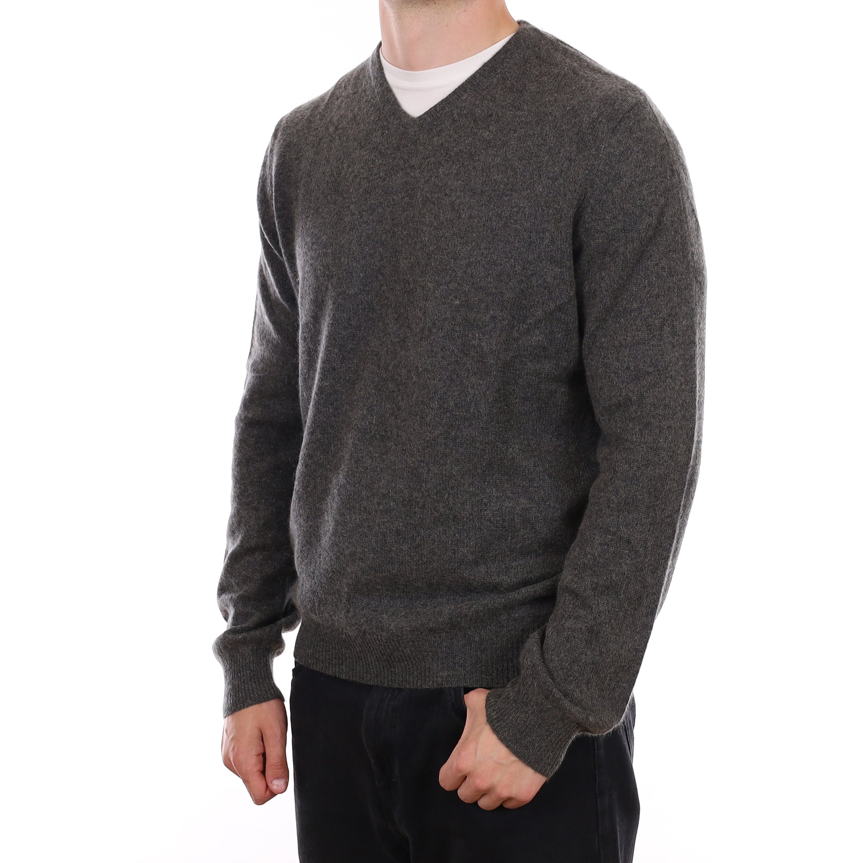 Men's Slate Grey Cashmere V Neck Jumper XL